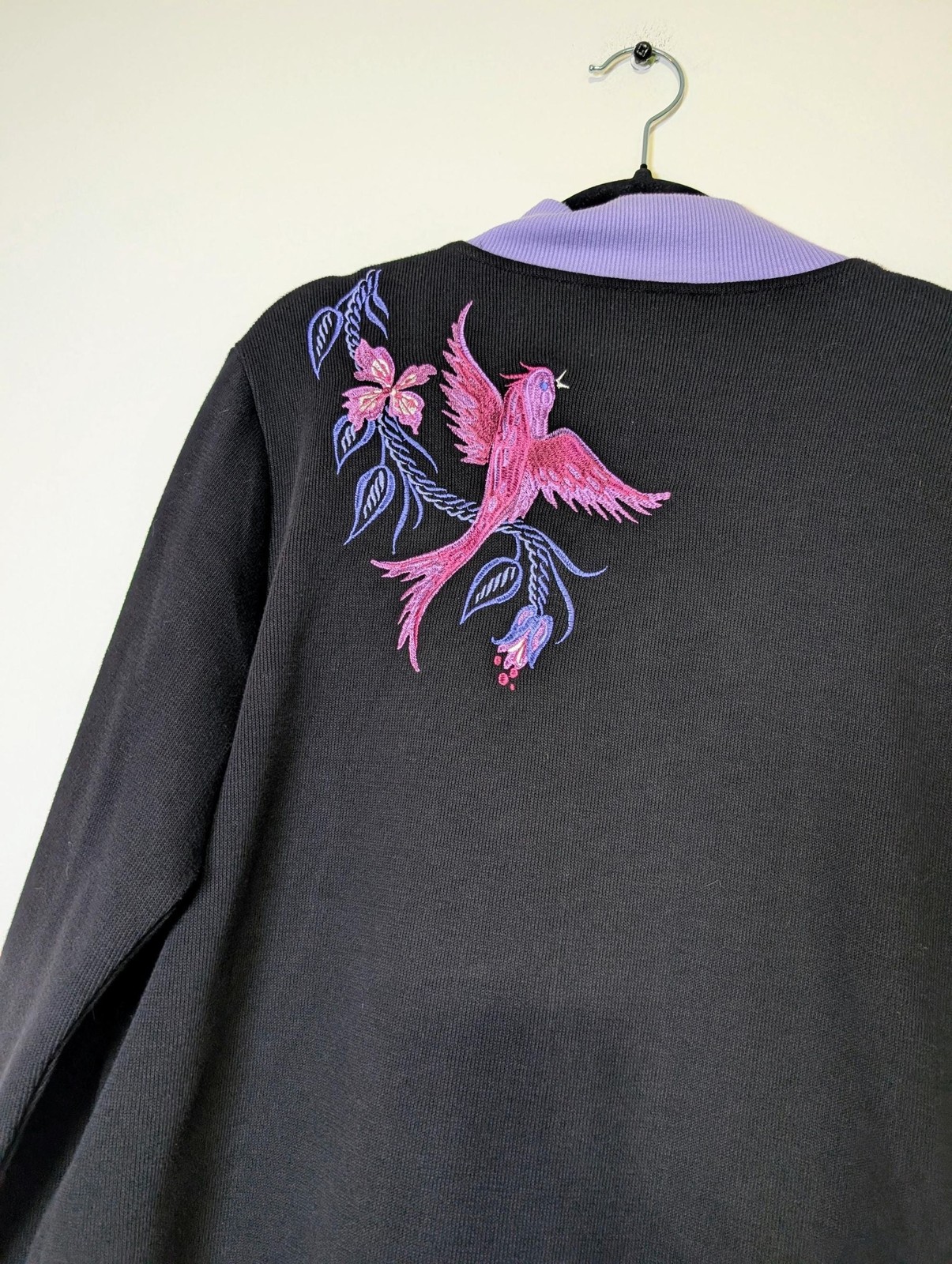 Vintage Bob Mackie Wearable Art Embroidered Bird Jacket Medium Black Maximalist