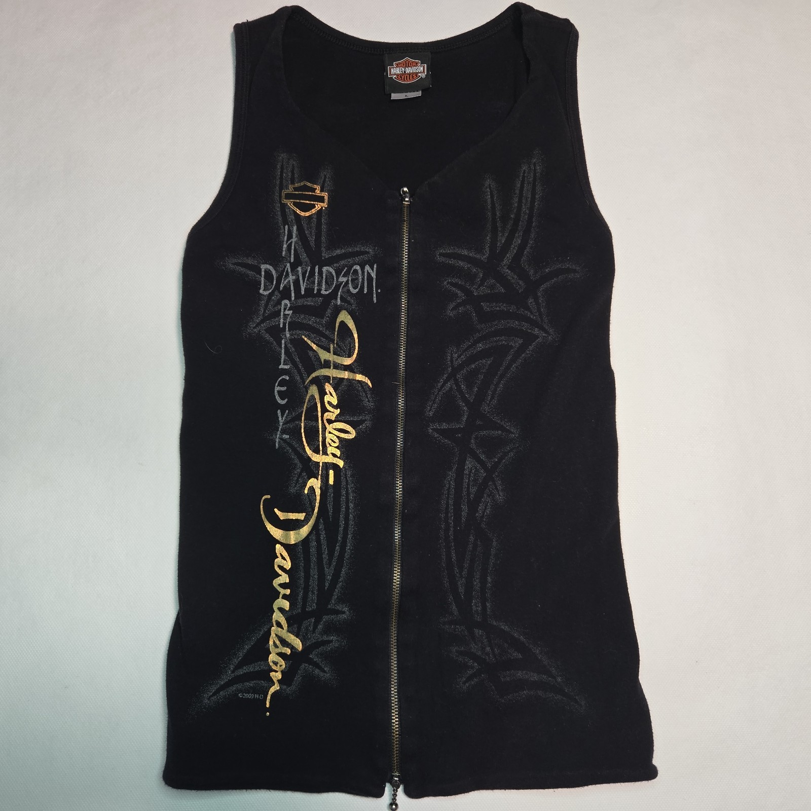 VTG Harley Davidson Motorcycles Full Zip Large Tank Top Womens Utica New York