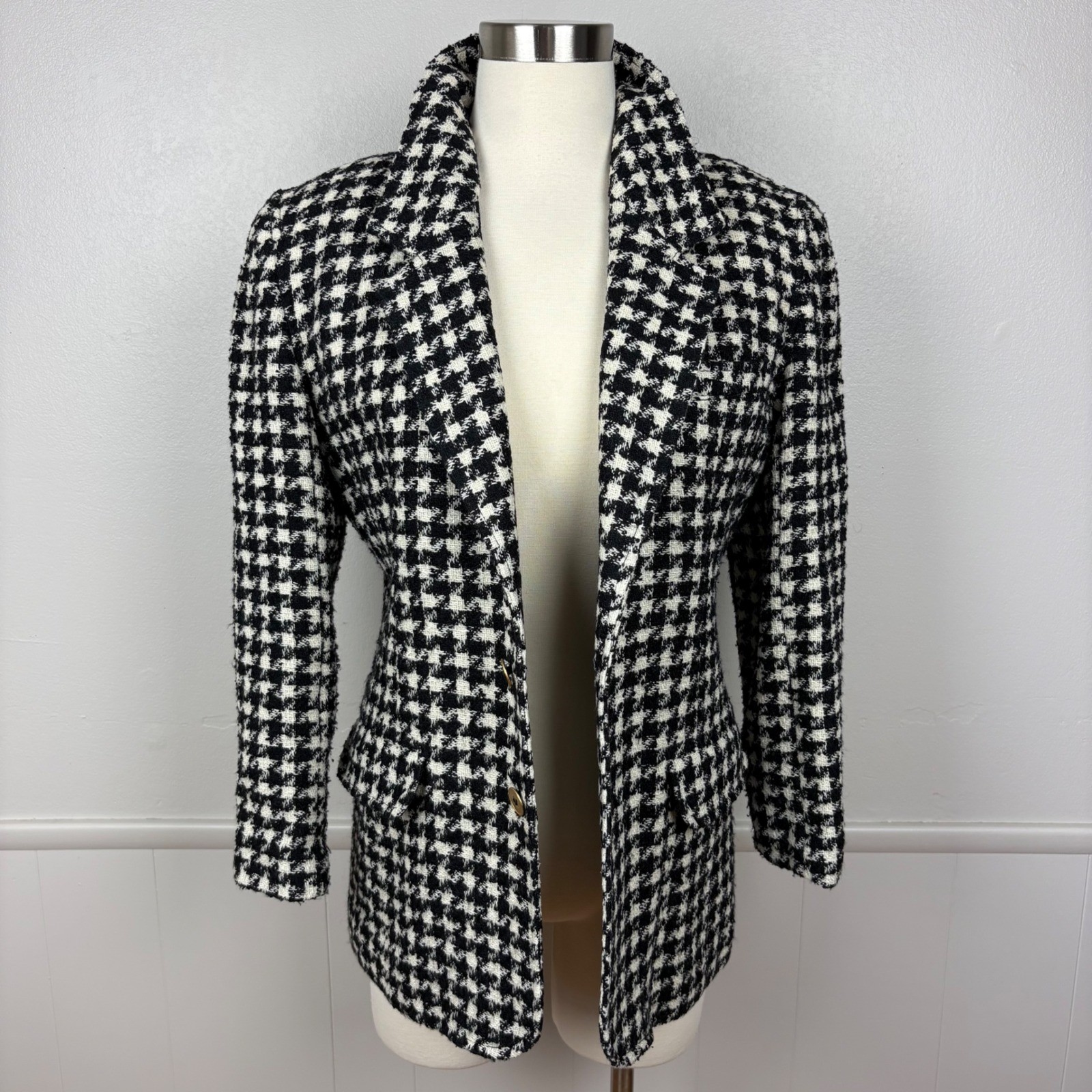 Lizwear Petite Vintage Houndstooth Blazer Size 4P Black White Academia Classic