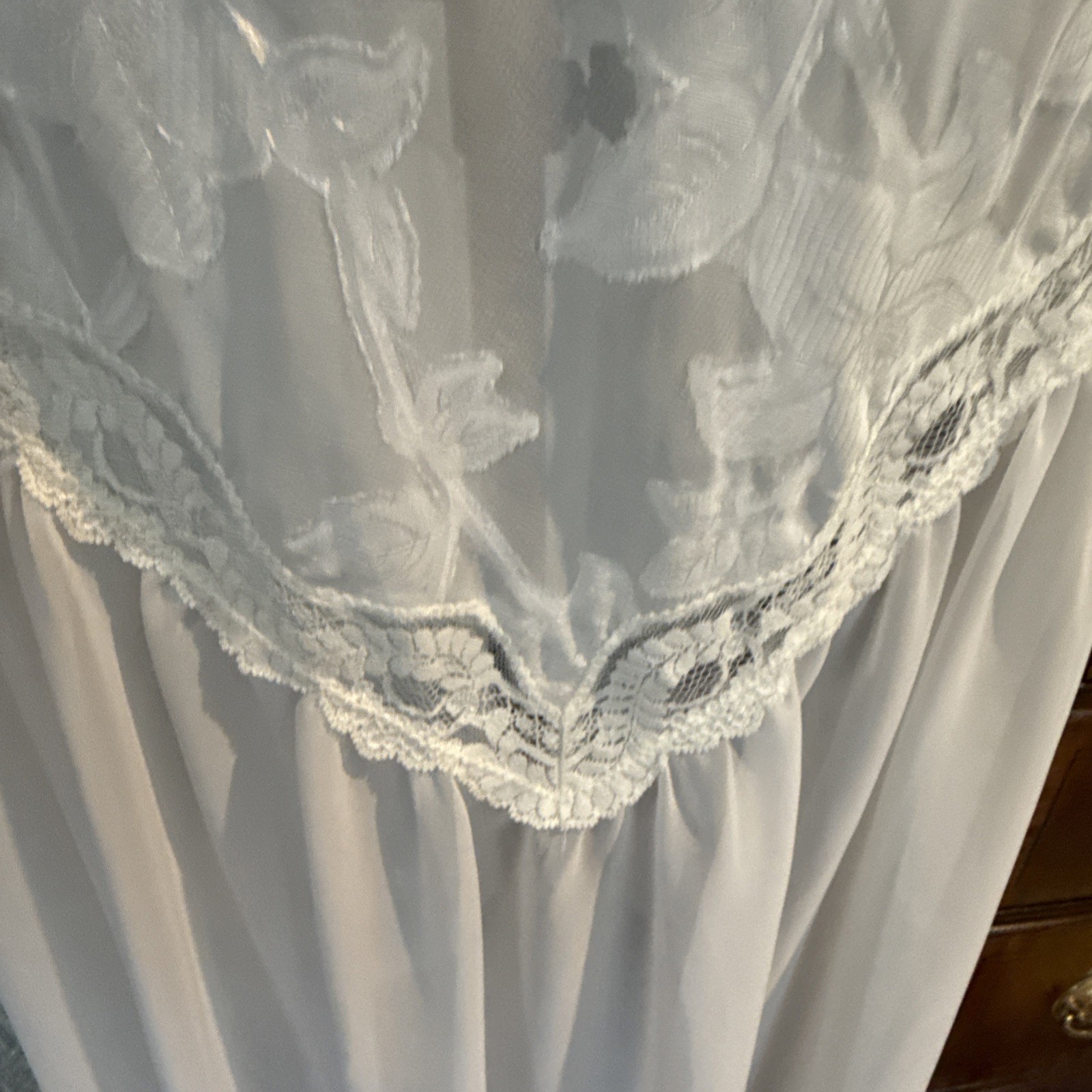 Vtg Blanche White Sheer/satin Lace Lingerie Boho Maxi Night Gown Small 80s slits