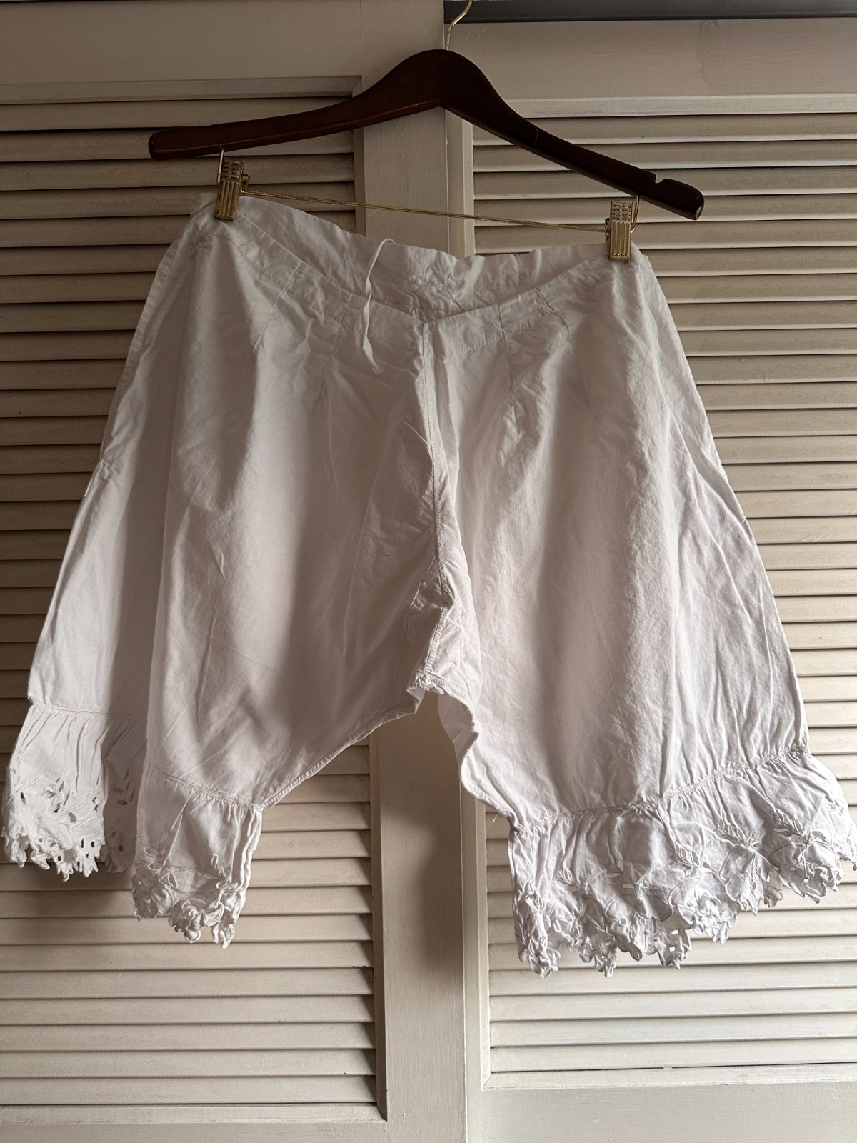 Antique Edwardian White Cotton Bloomers | Monogrammed Eyelet Lace | Coquette