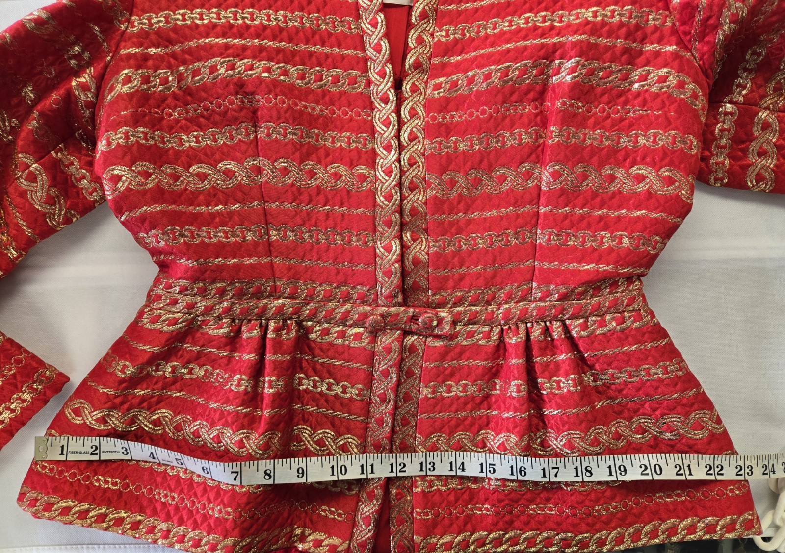 Pauline Trigere Vintage Suit Red & Gold Brocade Quilted Satin Jacket Skirt Saks