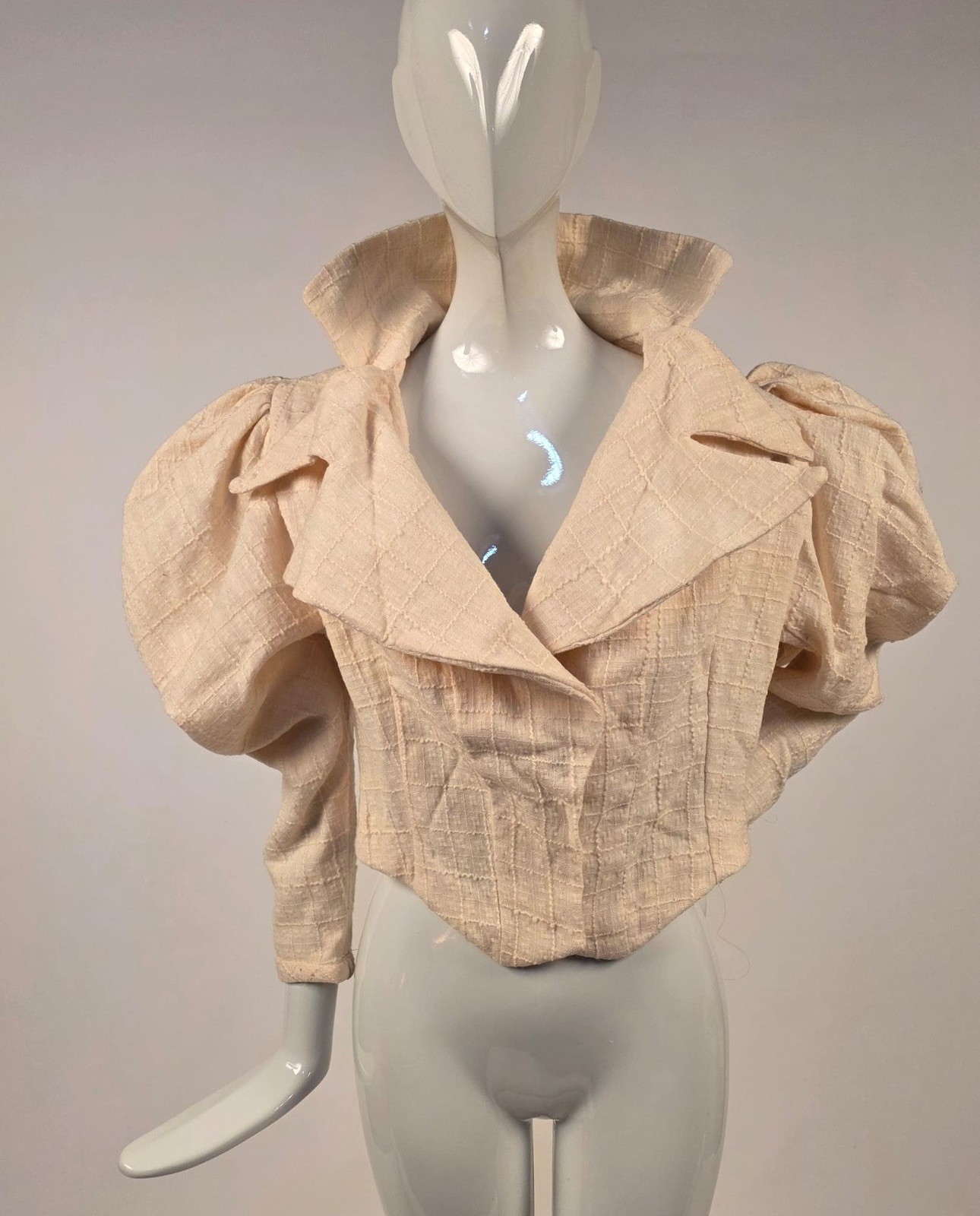 EDWARDIAN STYLE 1970’S BLONDE WINDOWPANE WOOL JACKET W POINTED LAPELS