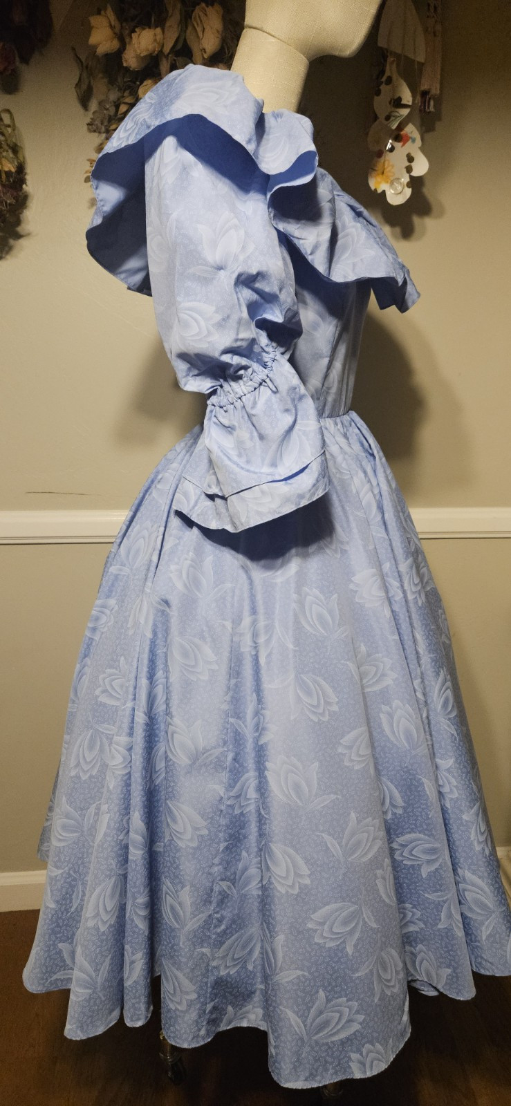 Vintage 1980s Blue Floral Tea Dress By Miss Ashlee Of California Mkd Sz 5/6