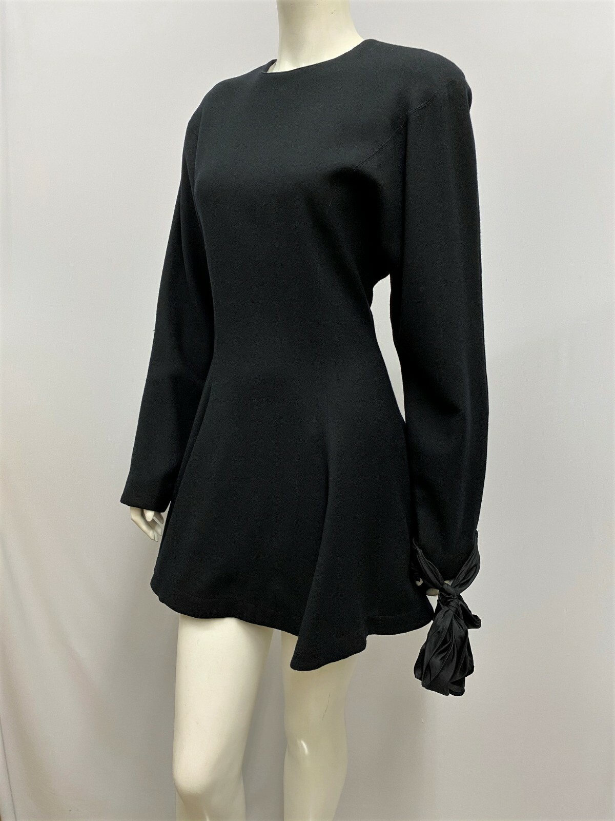 Vintage Barboglio Cristina Jan Dress Black 100% Wool Cool Large Bow on Cuff 10 6