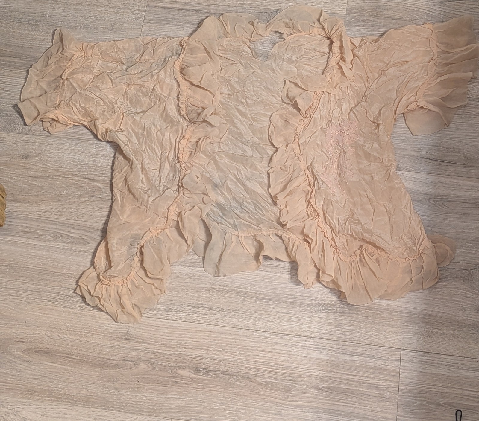 Antique 1930s Light Pink Chiffon Cape W/ Embroidered Rose Sz M