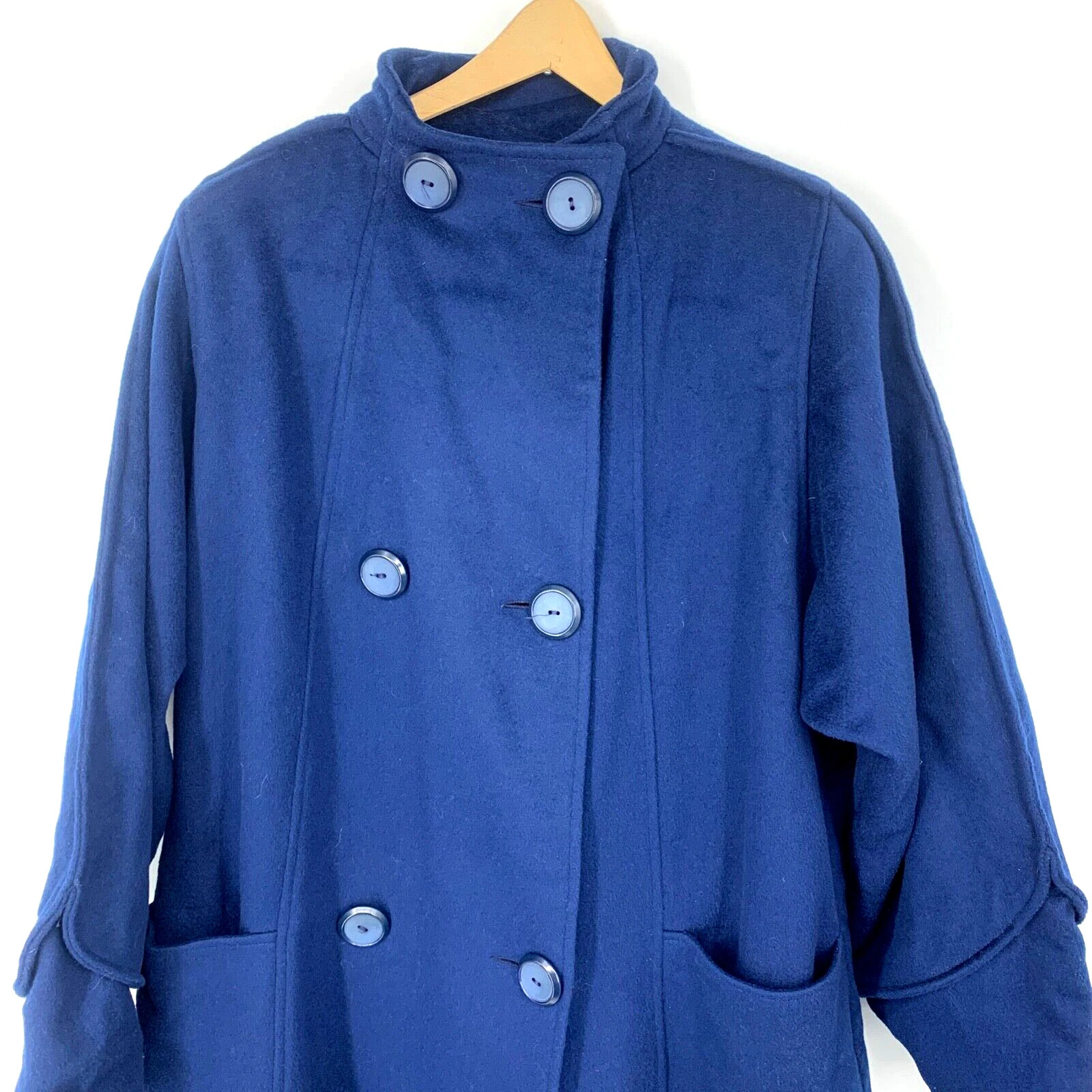 Vintage Ladies Wool Long Trench Coat Portrait by Stevens Union Made in USA Blue