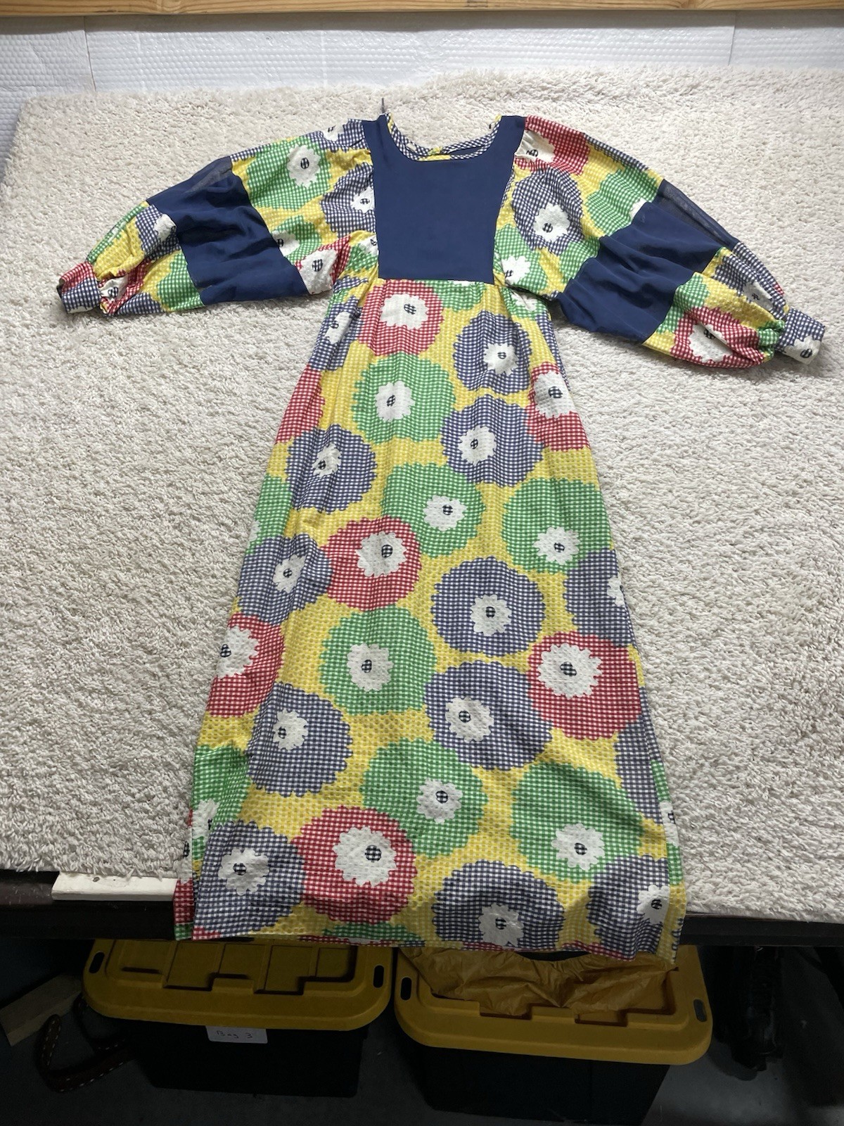 Vintage 1970s Patchwork Floral Gingham Maxi Dress Women’s 13 See Measurements EC