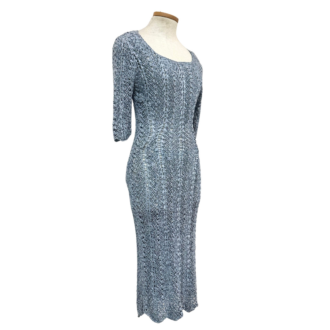 Vintage 1940s Cornflower Blue Crochet Ribbon Dress