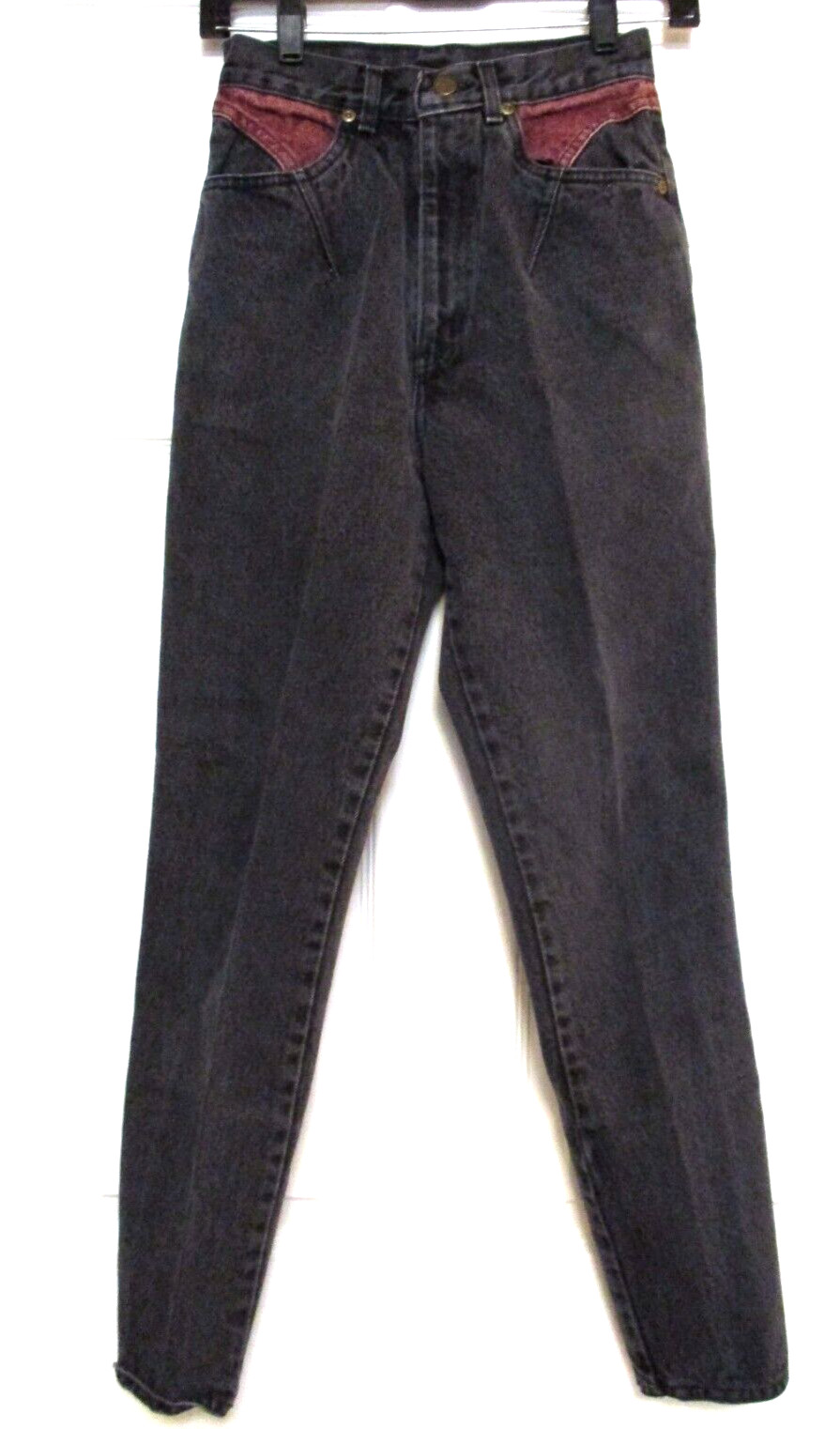 Vtg Chic Womens Juniors Jeans Black High Waist Mom Western sz 7 Cowgirl 24w USA