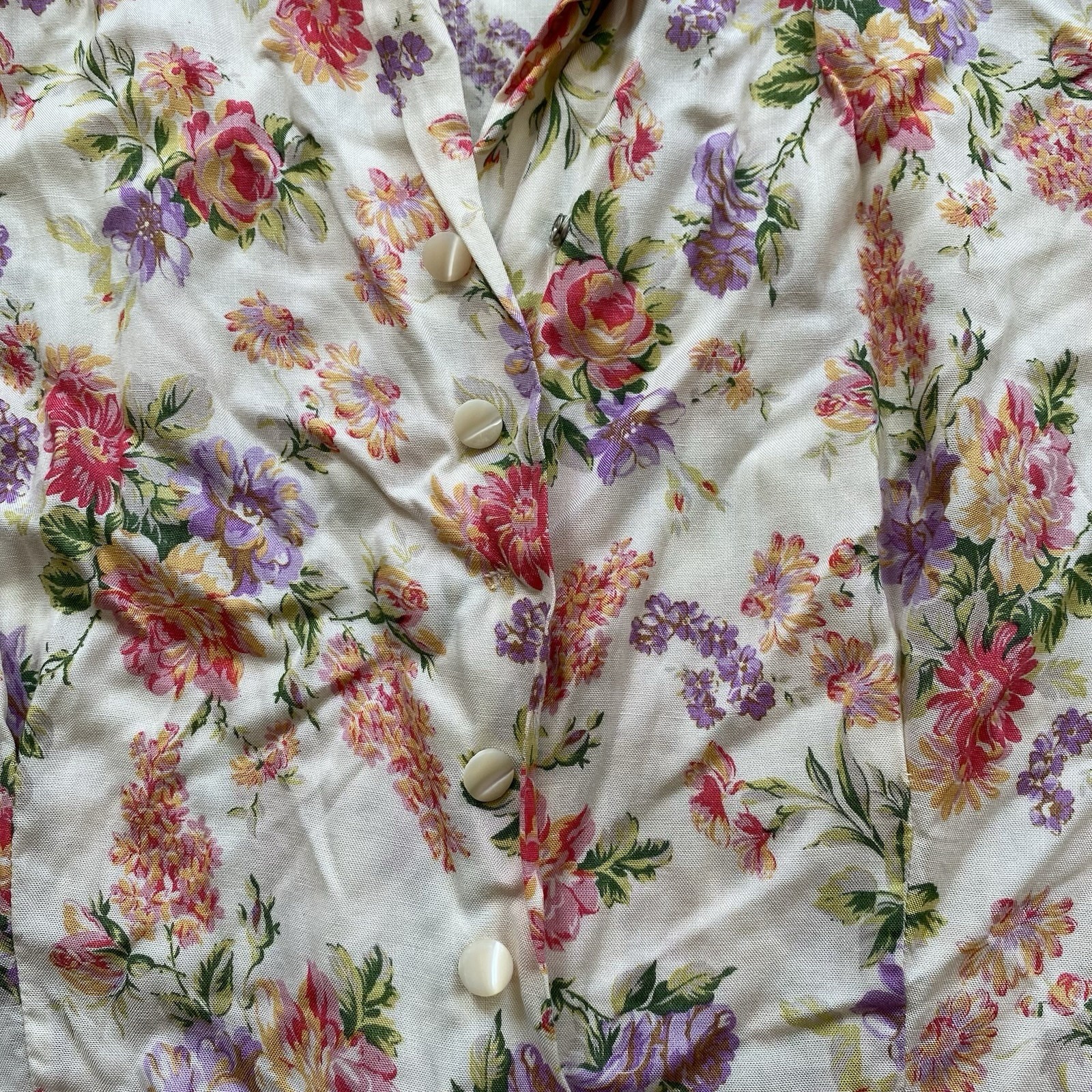Vintage 60s Floral Rayon Blouse Medium Short Sleeve