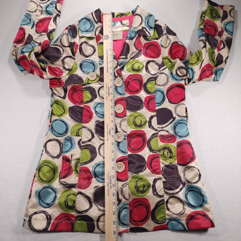 Jou Jou Vintage 1990s Colorful Circle Print Trench Coat Womens M Good Condition