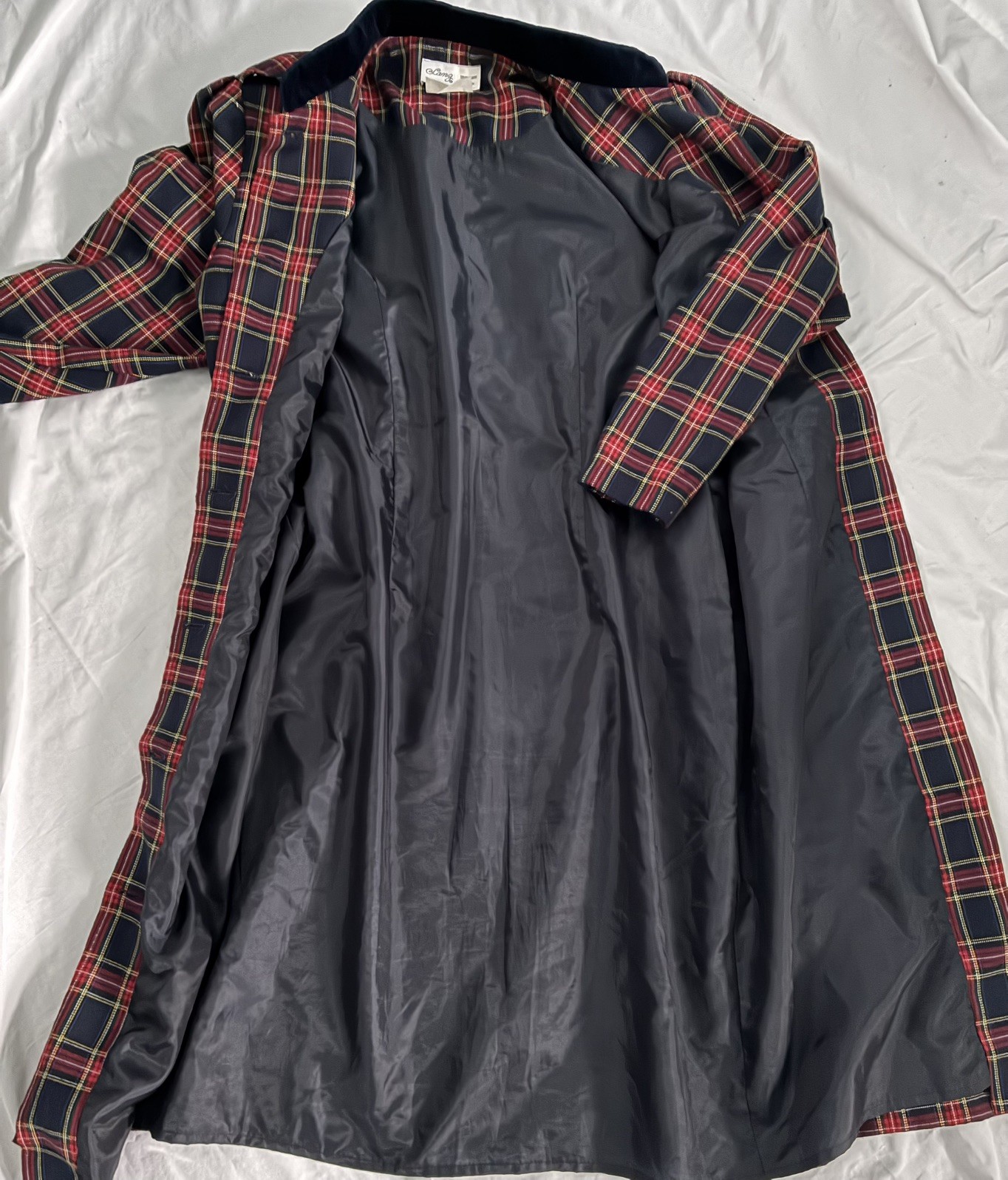 Vintage Laura Plaid 100% Cotton Dress Velvet Collar Gold Buttons USA 80s Sz 14