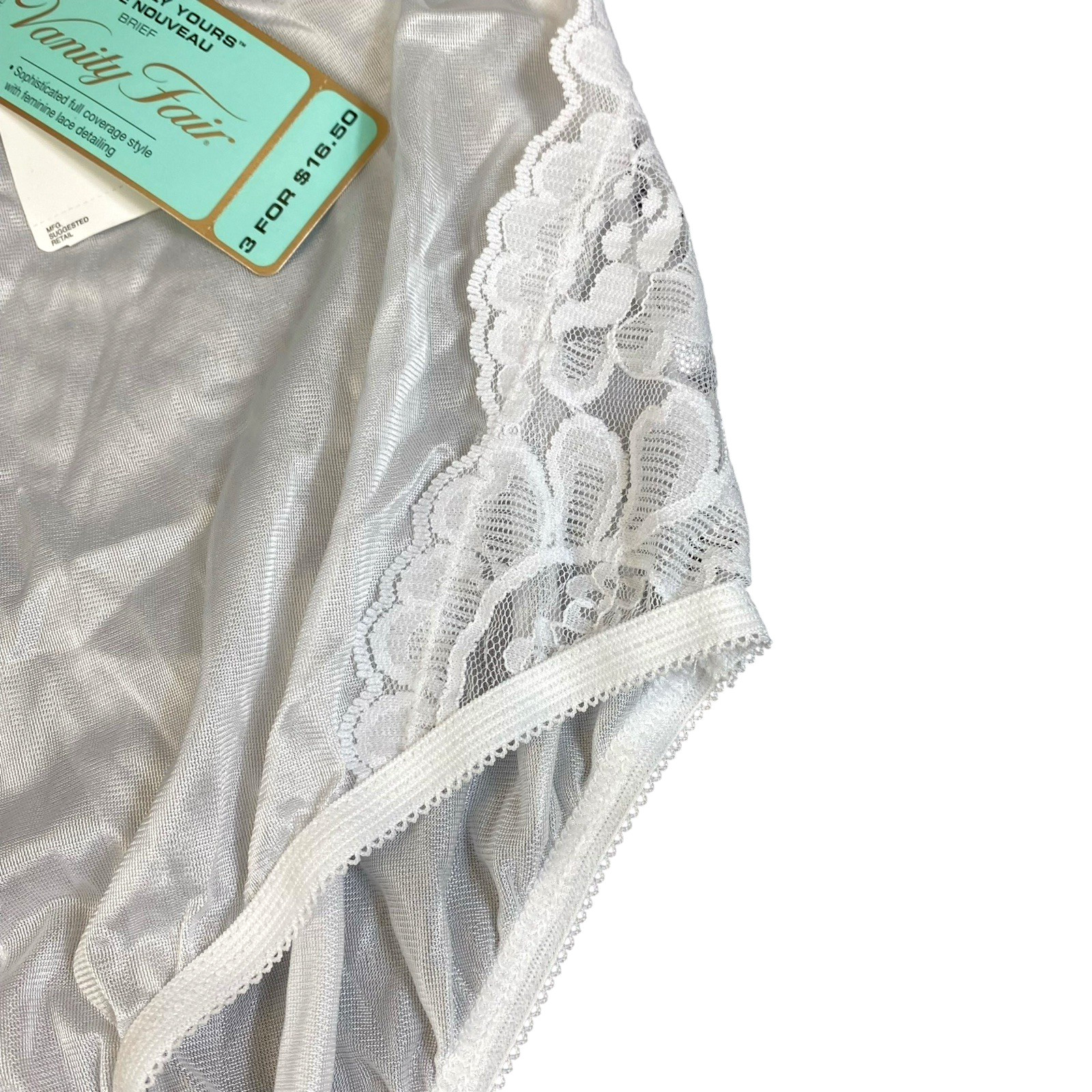 5 Pr NWT Vanity Fair Size 6 High Waist White Silky Nylon Panties Lace Panels VTG