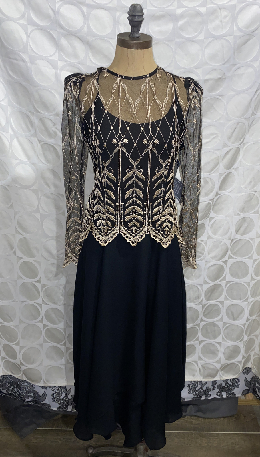 Vtg Cachet Formal Dress Bari Protas Elegant Black Gold USA Made New 9/10