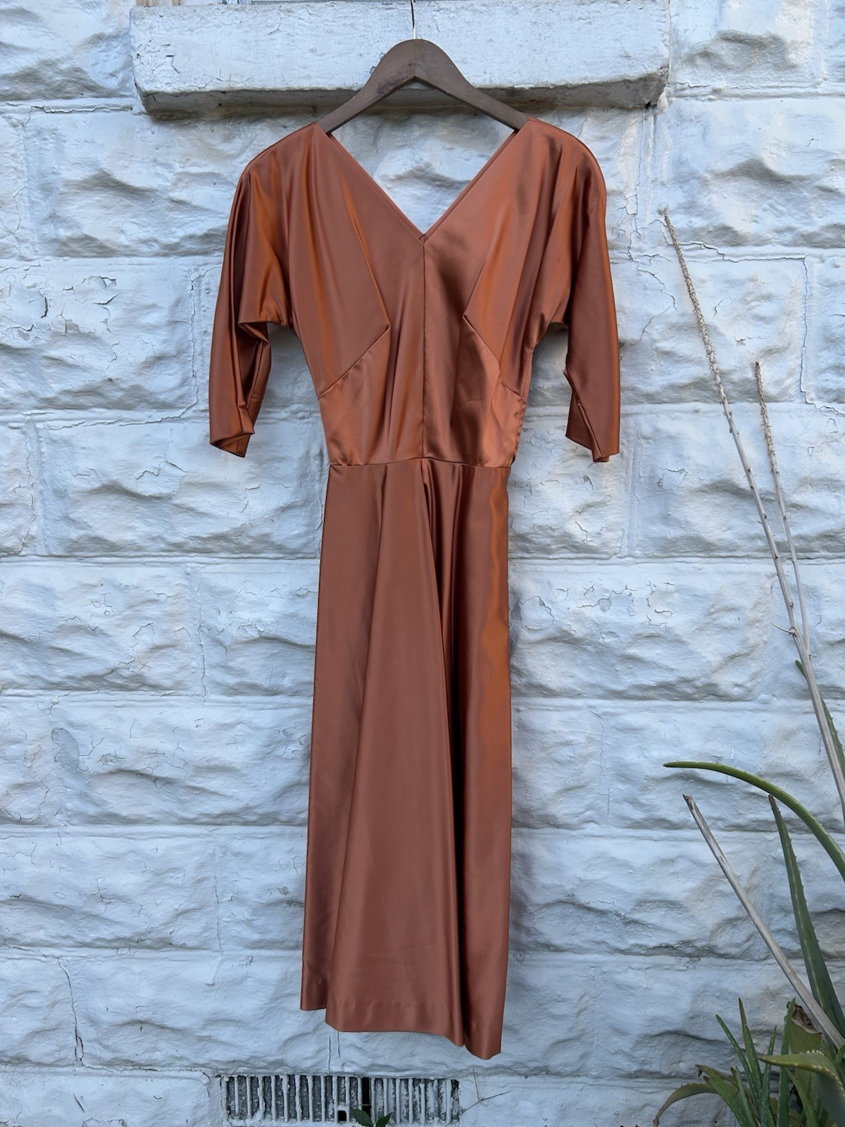 Vintage 1950’s Dress Women’s Orange Satin Fit Flare Party Tea Special Occasion