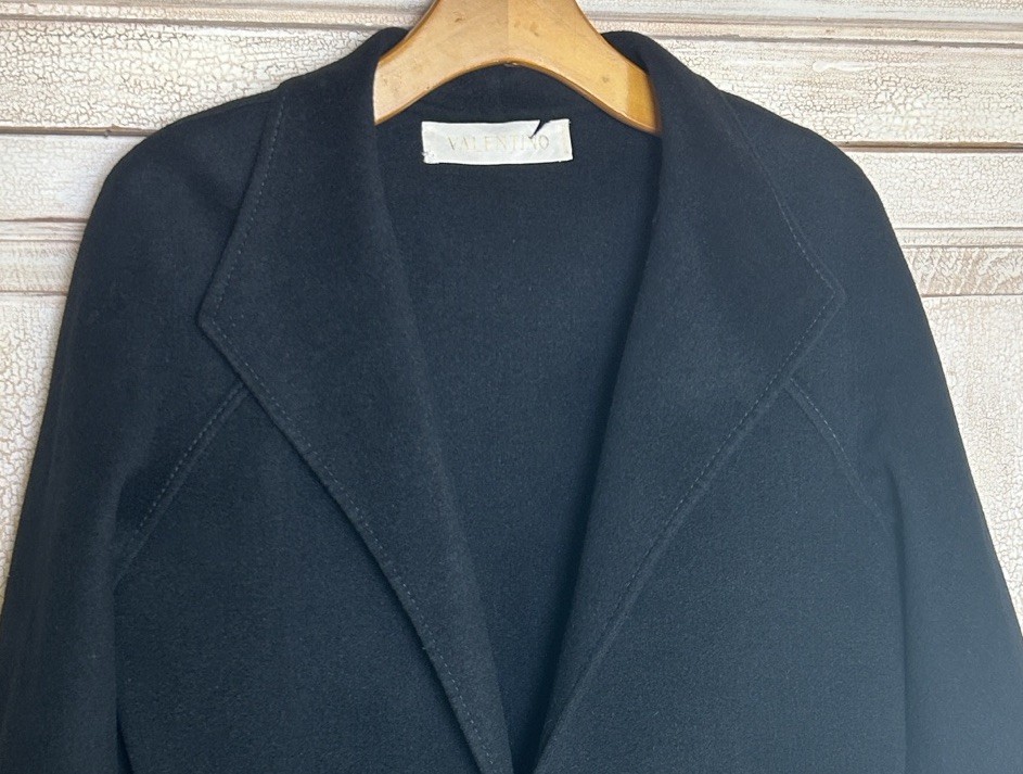Valentino Virgin Wool Cashgora Colorblock Coat Black Ivory VTG Made In Italy