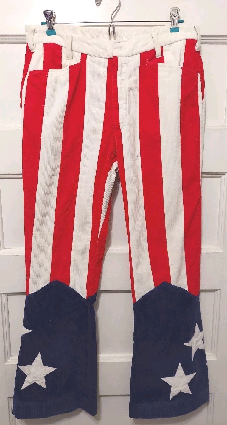 Vtg Morning Stars 32″x27″ American Flag Design Corduroy Bell Bottom Pants