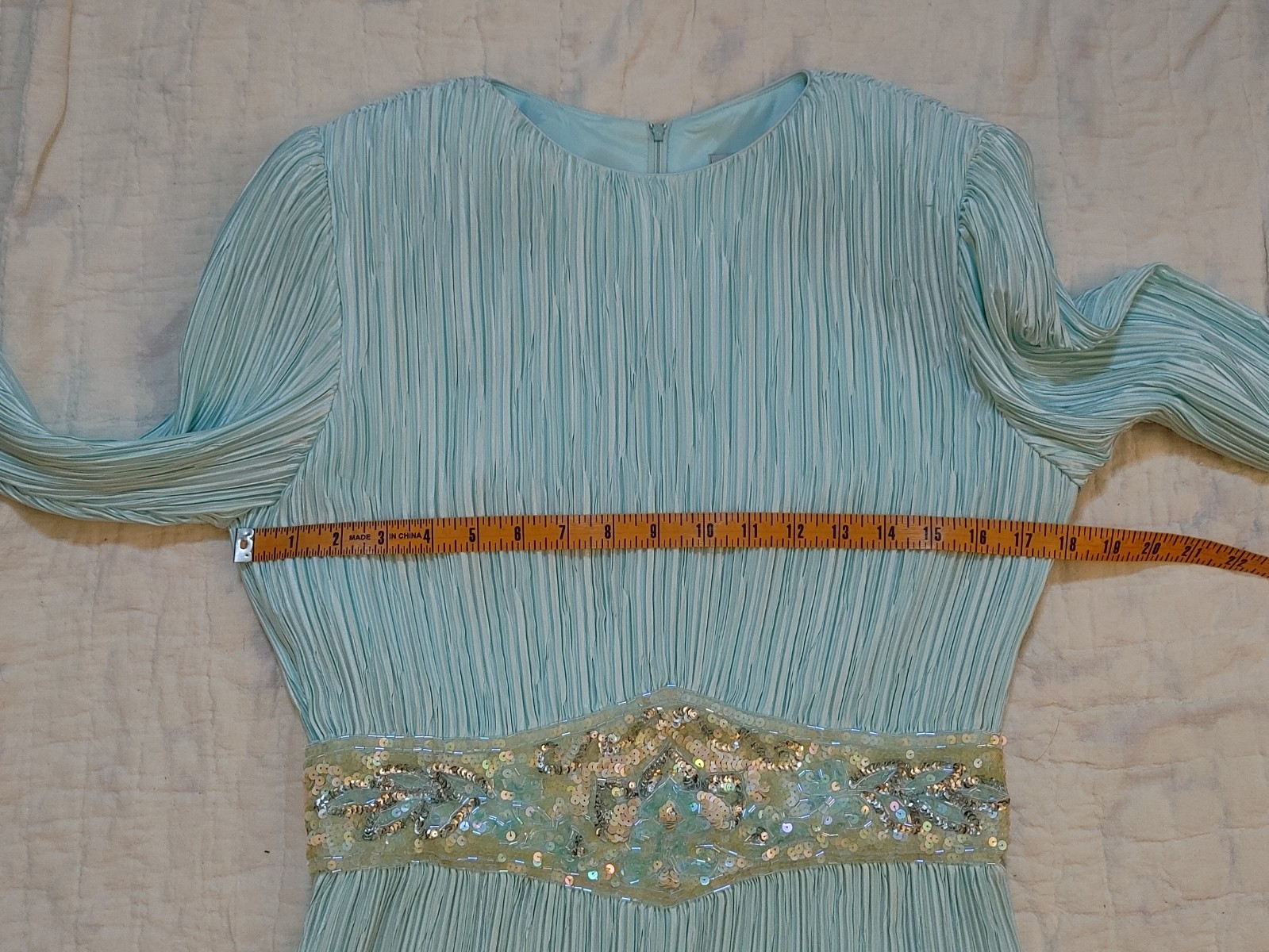 Vintage Ricki Lang Nuit Fortuny Pleat Evening Dress Deco Sequin 14 USA Union tag