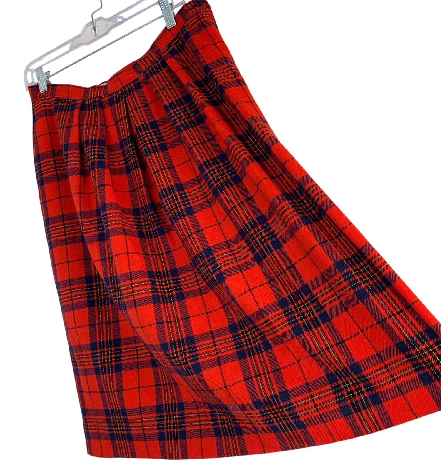 Vintage 70s Pendleton Red Leslie Tartan Wool Midi Skirt USA 10/12 Moth Holes