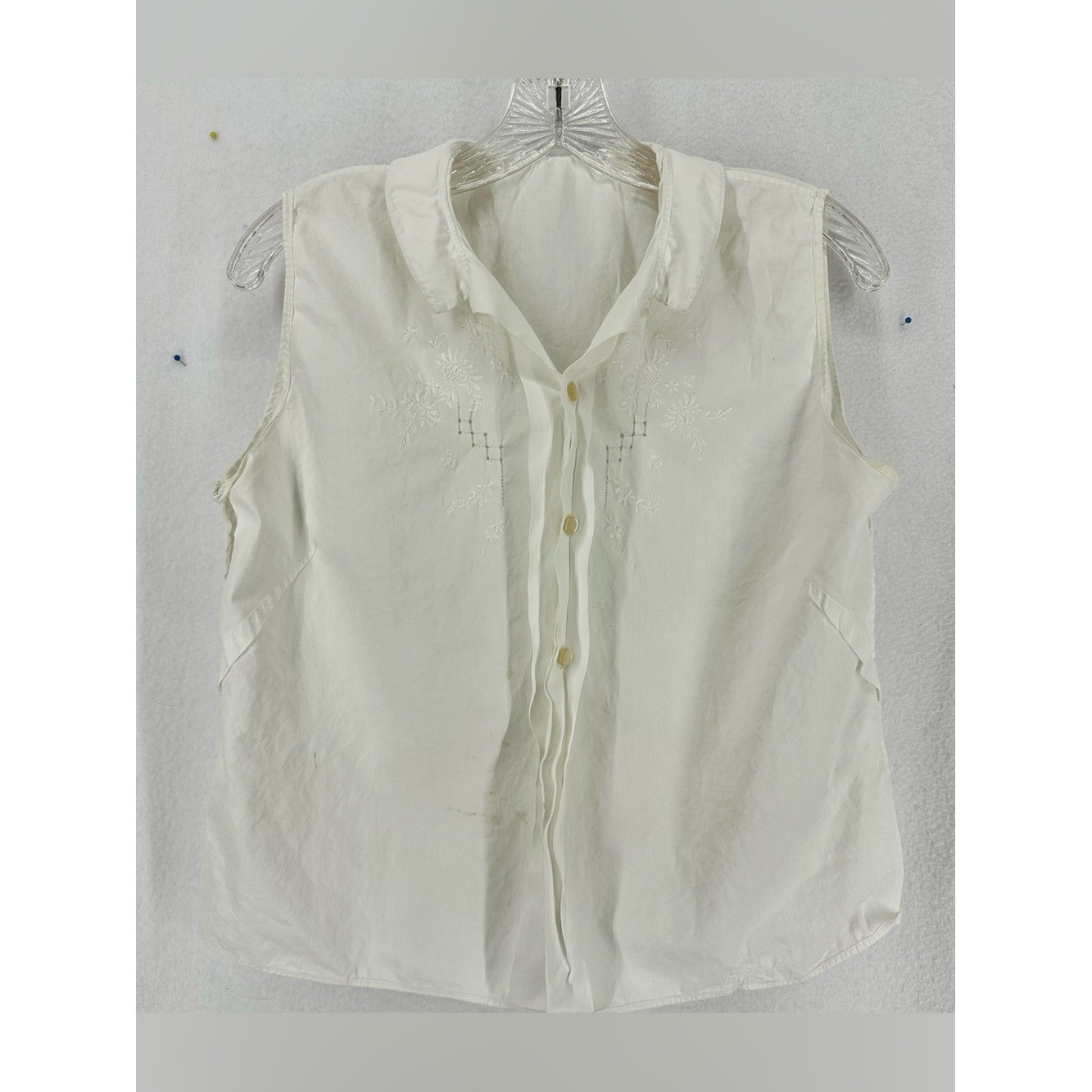 Blouse Embroidered Sleeveless Button Front Women’s M Ivory Vintage