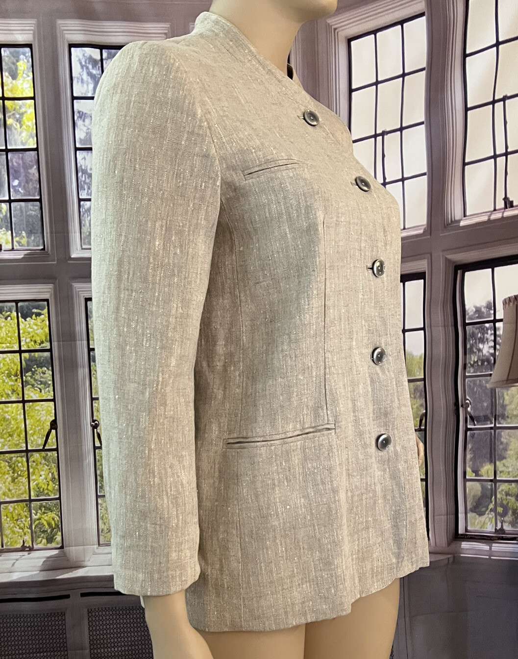 Linen Jacket Minimalist Size 16 Button Front NEW Vintage 90s Harve Bernard