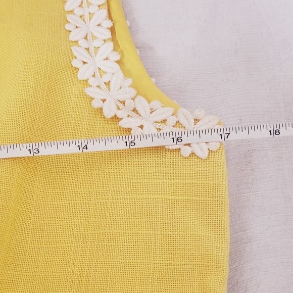 MOLLIE PARNIS BOUTIQUE Vtg 70s Yellow Linen Shift Daisy Dress