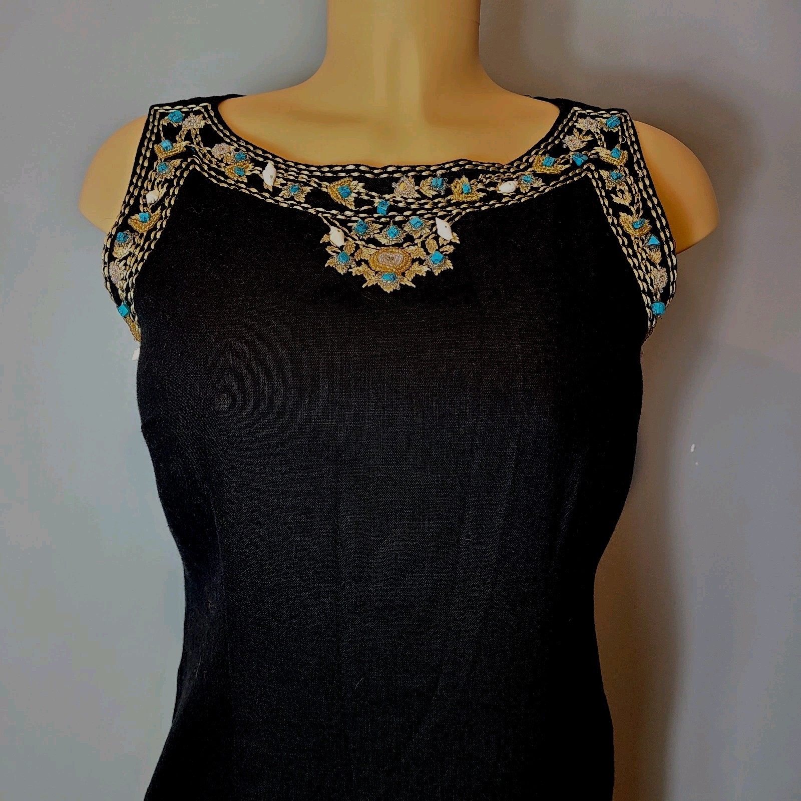 VTG Jessica Howard Dress Sz 8 Linen Seashell Embroidered Nautical Resort Cruise