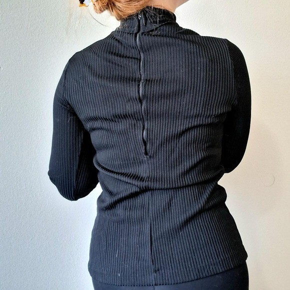 Vintage 70s Black Ribbed Turtleneck Sweater S