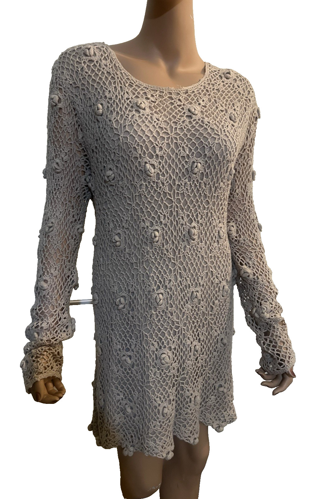 Vintage BEST OF THE 90s Y2K Crochet Knit Boho Festival Mini Dress Medium