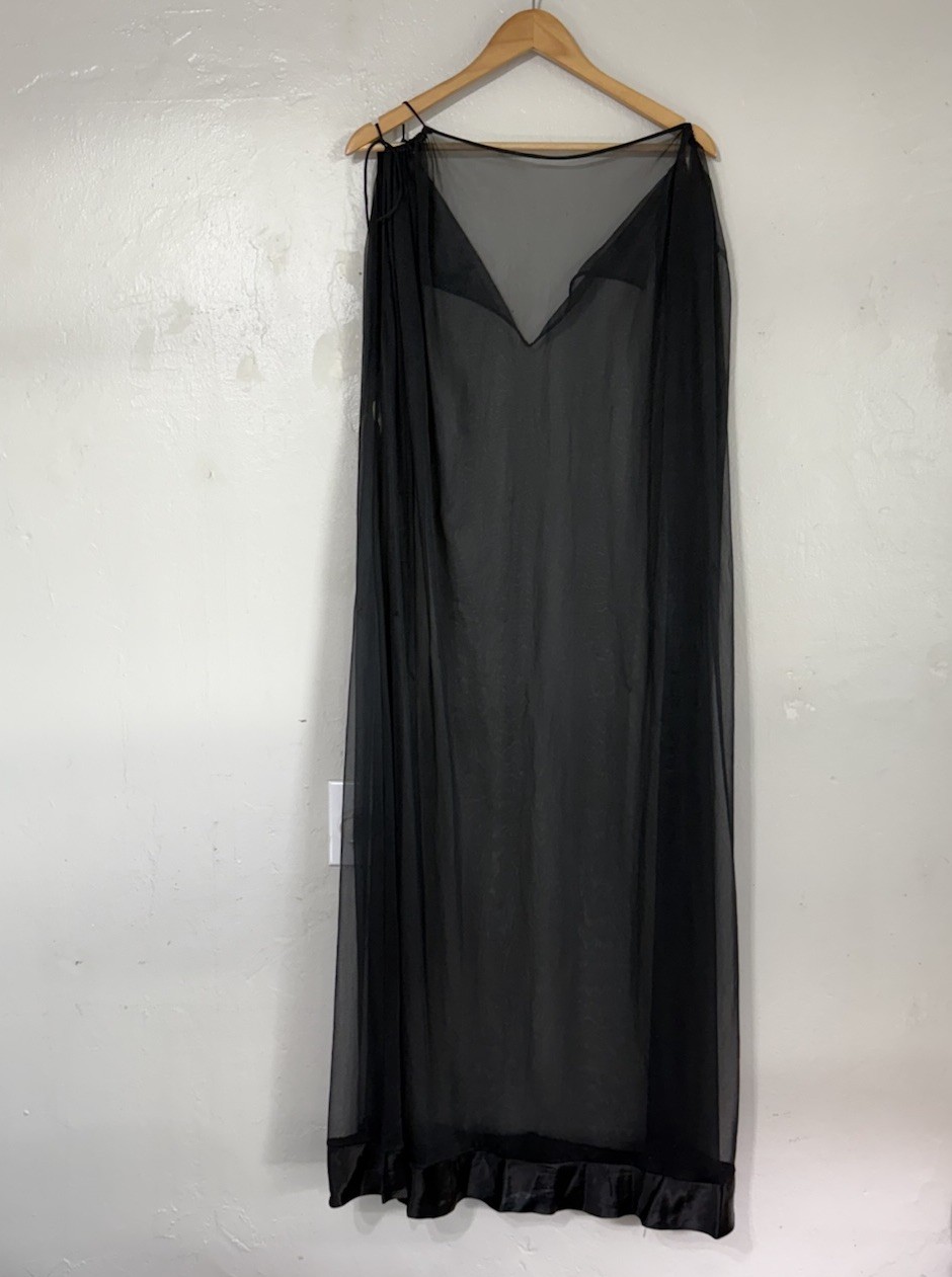 Vintage 60s Eyeful By The Flaums Nightgown Negligee Nylon 34 Black Grecian USA