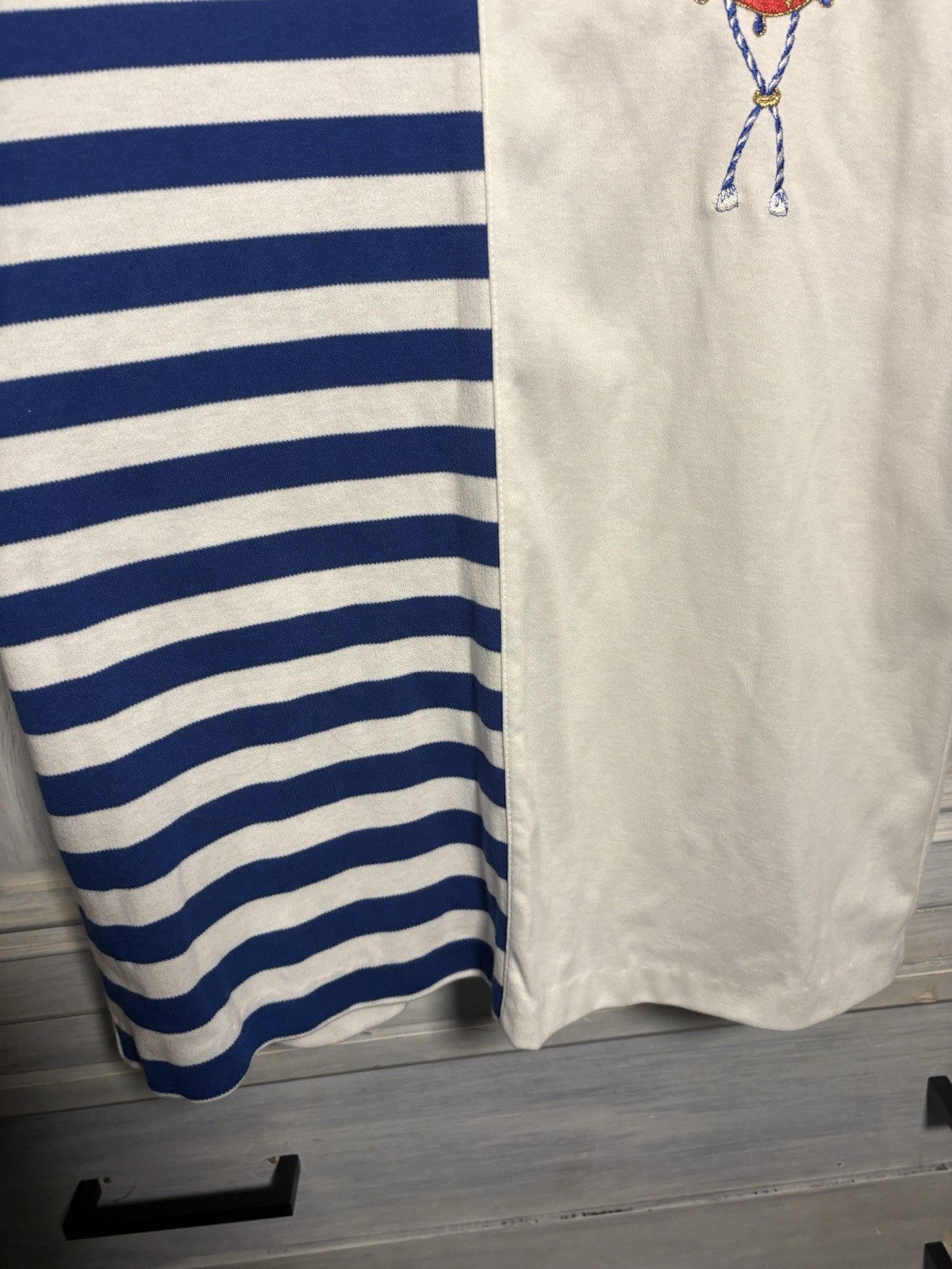 Vintage 90’s Nautical Stripe Anchor Sailboat Blouse Preppy Grandma Country Club