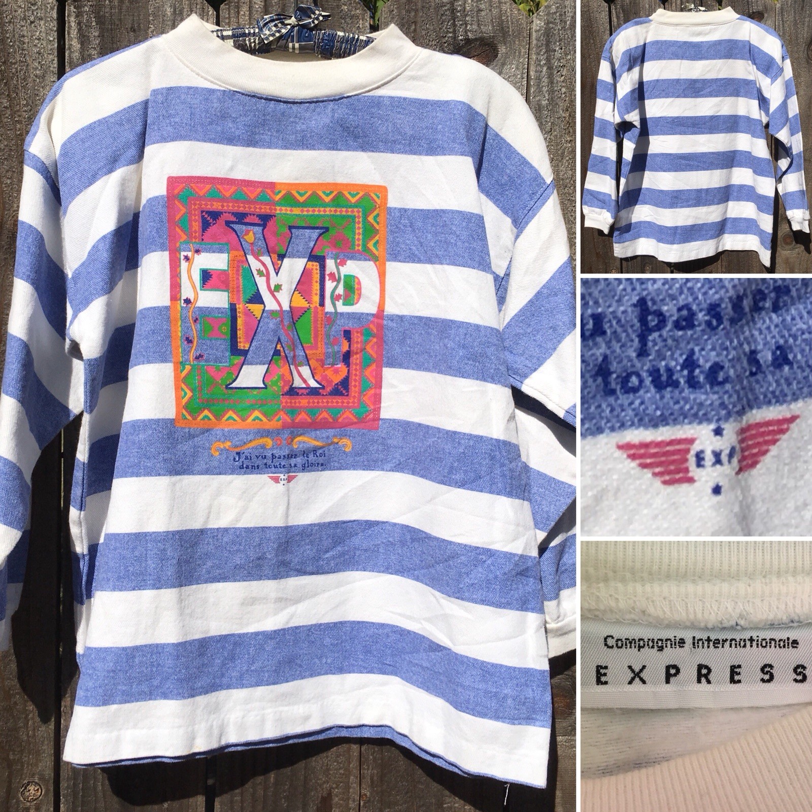 Vintage EXP Big Logo Striped Shirt 80s 1980s XS/0 Oversized Fit USA