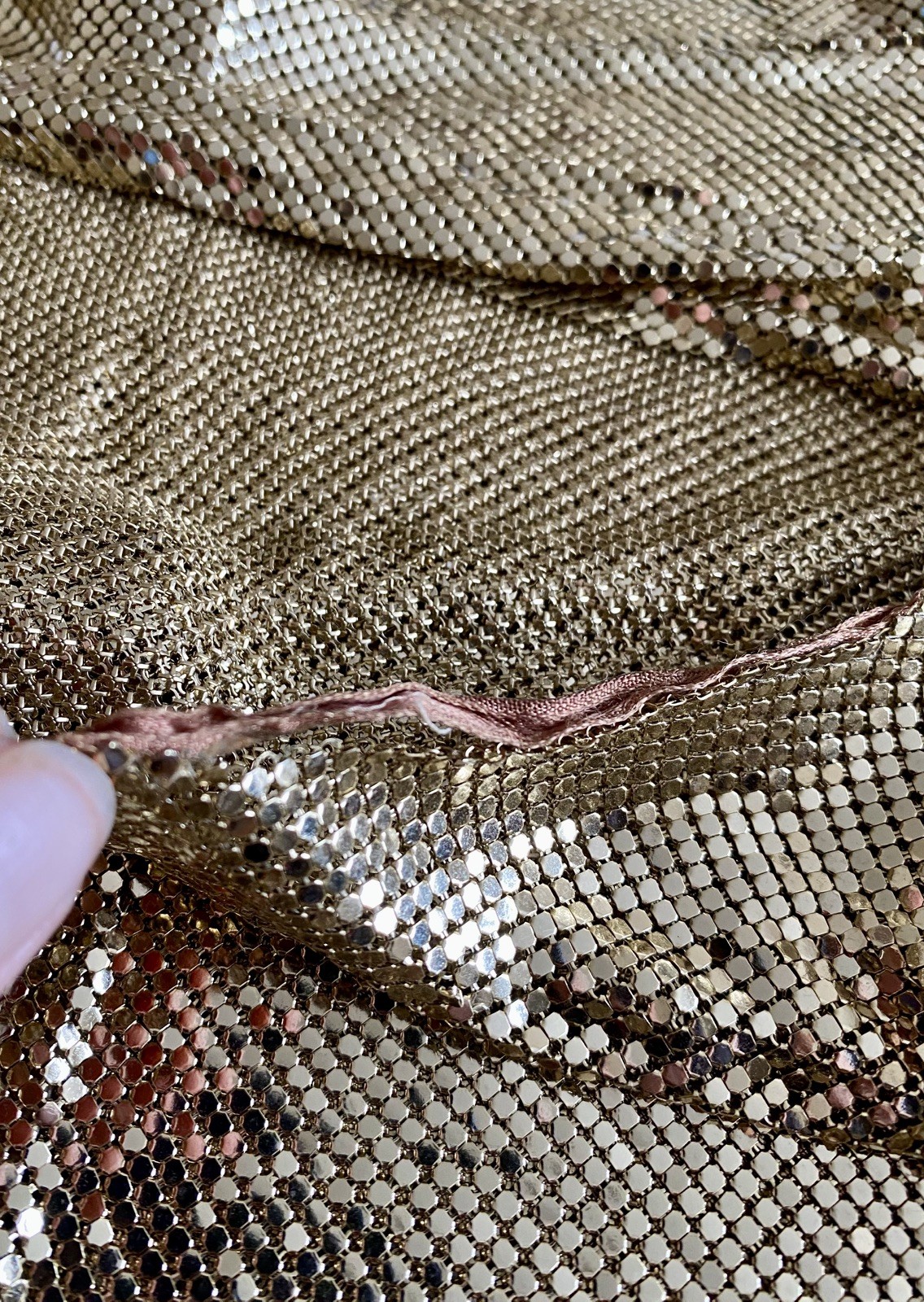 Vtg Whiting Davis Liquid Gold Metal Mesh Chain Mail Draped Front Top 70s Disco M