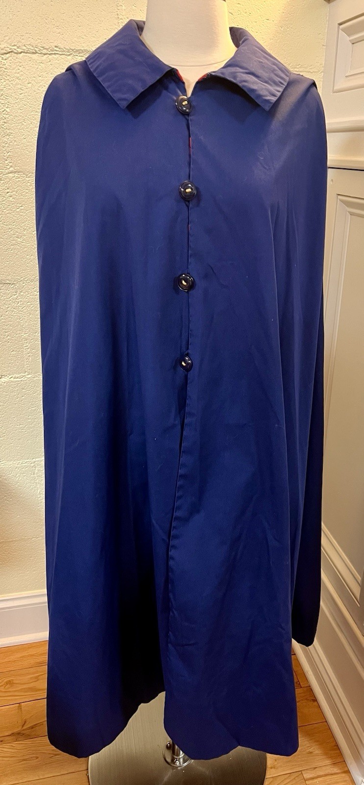Vintage Reversible 2 Pattern Cape Blue/ Red/White Folk Pattern Cotton Handmade