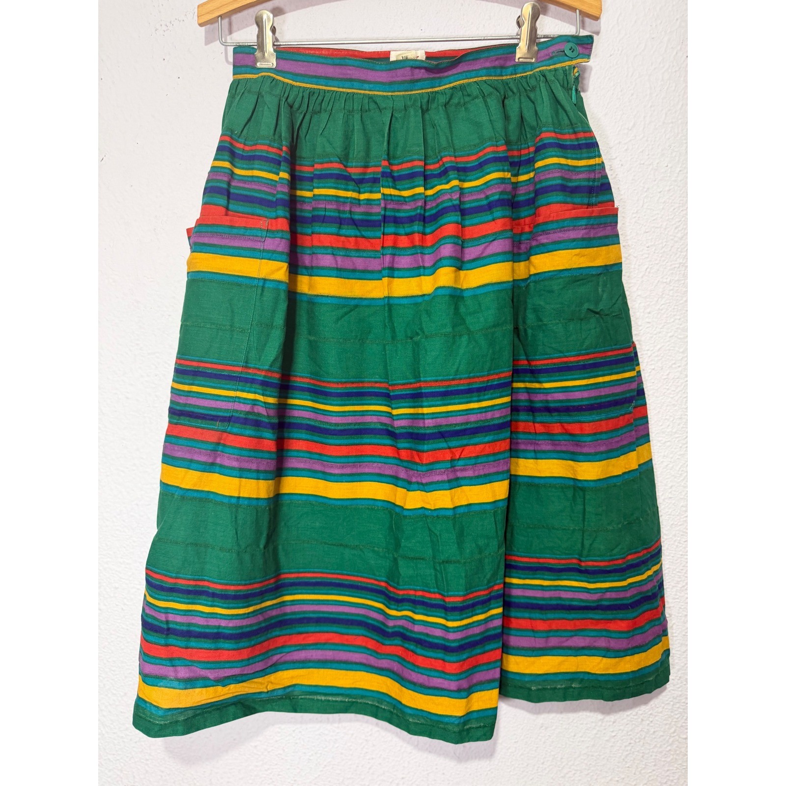 Vintage Mondi Skirt Set 40 Green Multi Stripe Retro Colorblock Cotton 1980s