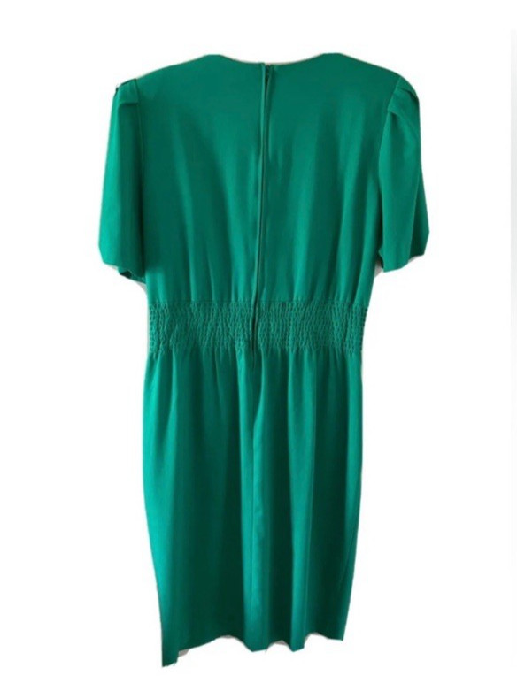 Vintage 80’s Sweetbriar Short Sleeve Green Dress Size 14 Round Neck Poly Blend