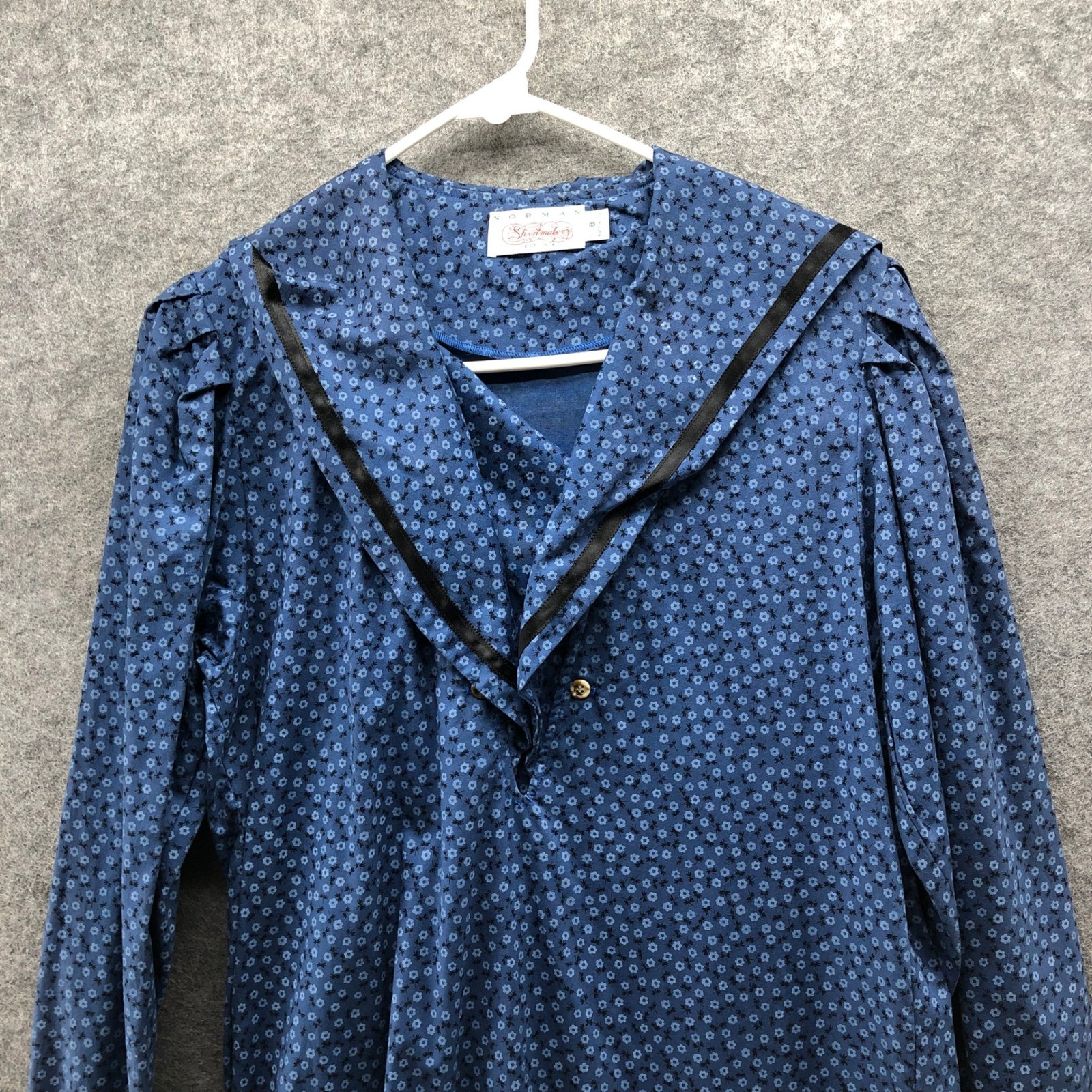 VTG Norman Shirtmakers Nightgown 12 Sailor Collar Drop Waist Dress Blue Floral
