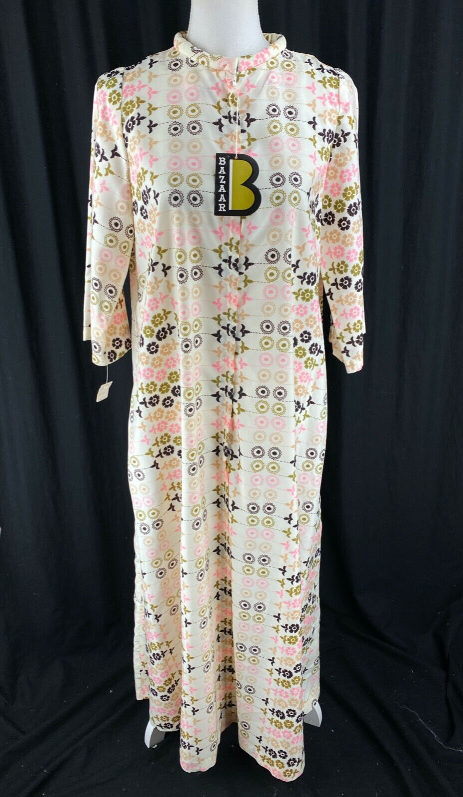 Fashions Marilyn Vtg 60s Day Dress Robe Full Zip Belted Psychedelic Hippie Boho