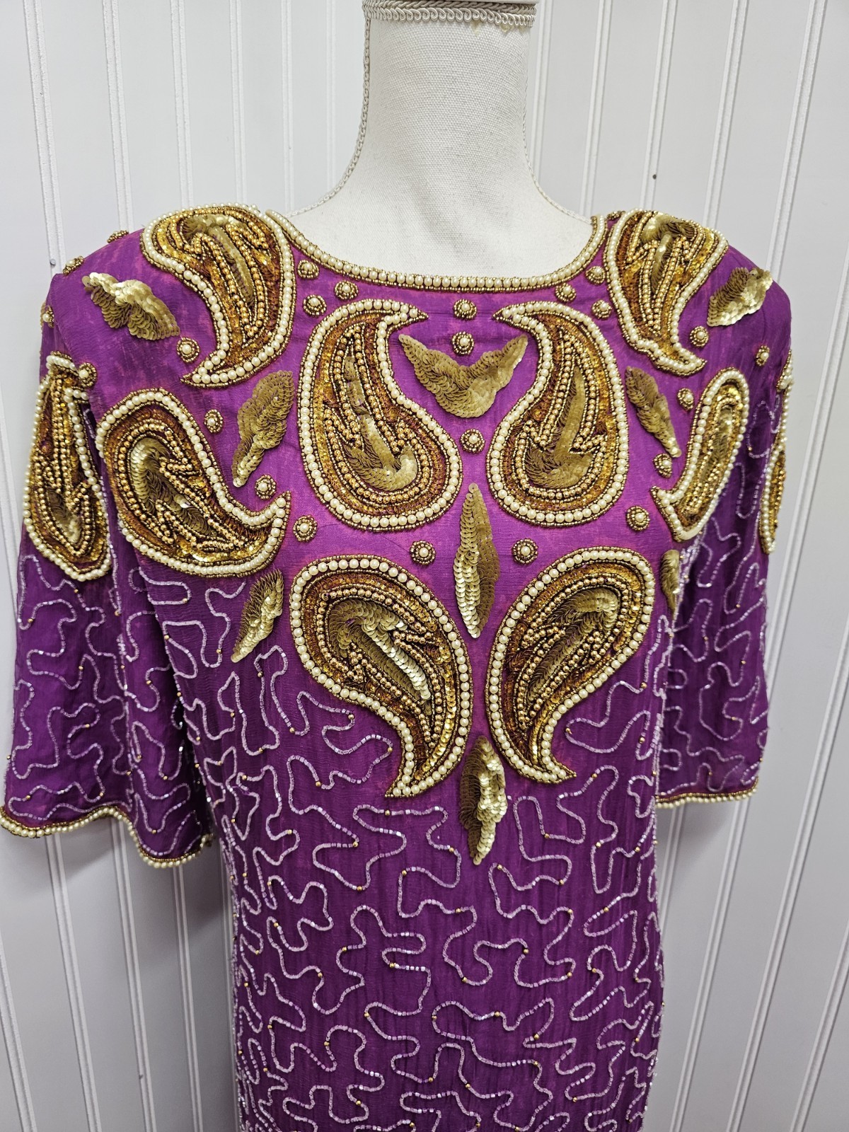 Vintage Midnight Run Beaded Purple Gold Dress XL
