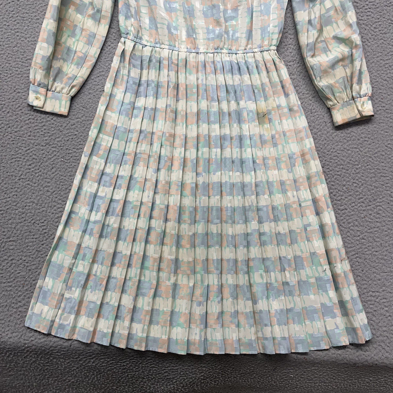 60’s 70’s Mavinette Dress Womens 14 Blue Geometric Accordion Secretary Vintage