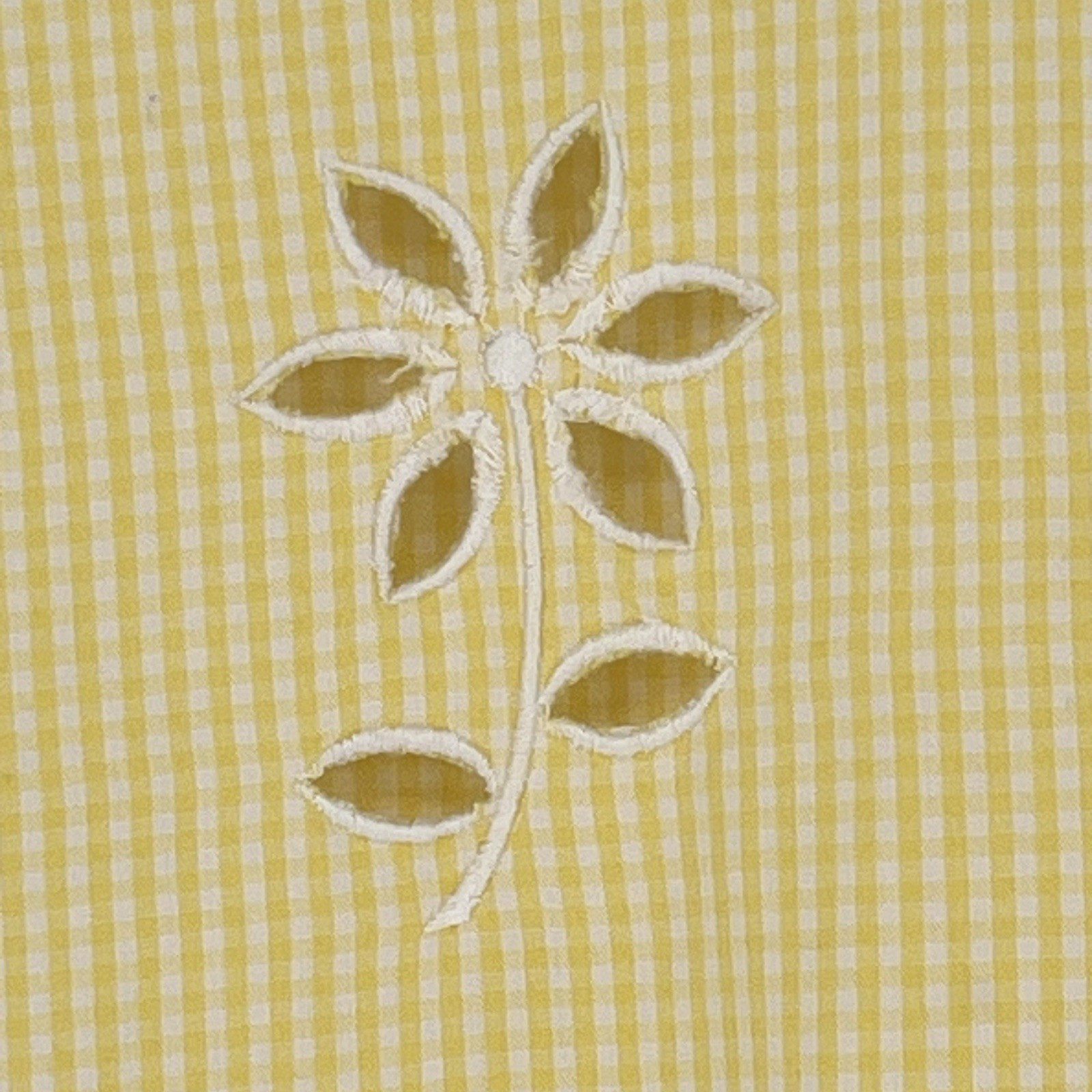 Vintage Go Softly Sz 1X Yellow Gingham Blouse Floral Buttons Tunic White Trim