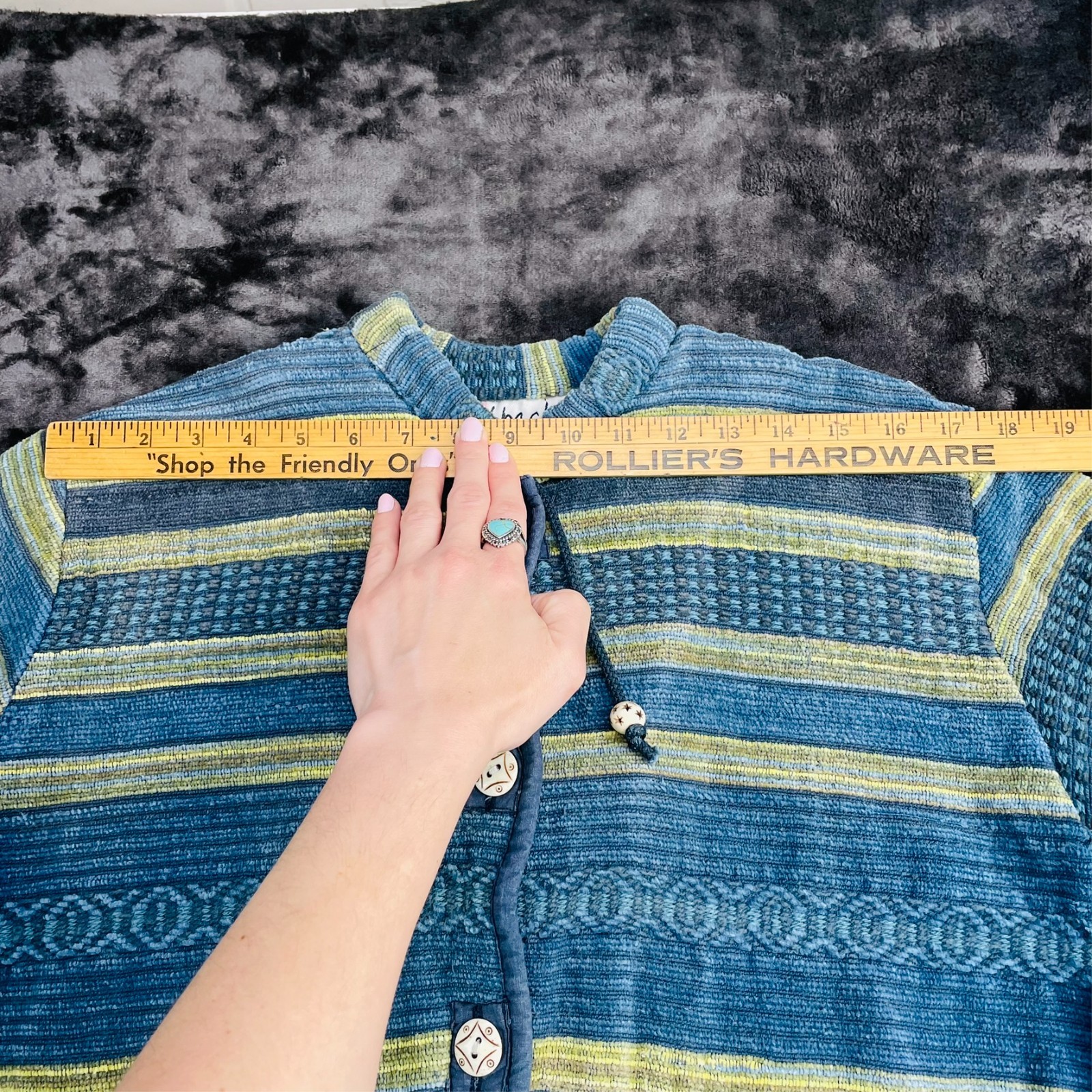 VTG 90s Flashback Woven Cotton Jacket Blue Yellow Striped Boho Button Cardigan