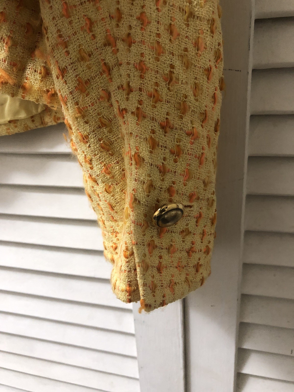 Vintage 1980s ESCADA Skirt Suit 80% Wool Size 40 Tweed Jacket Yellow Orange