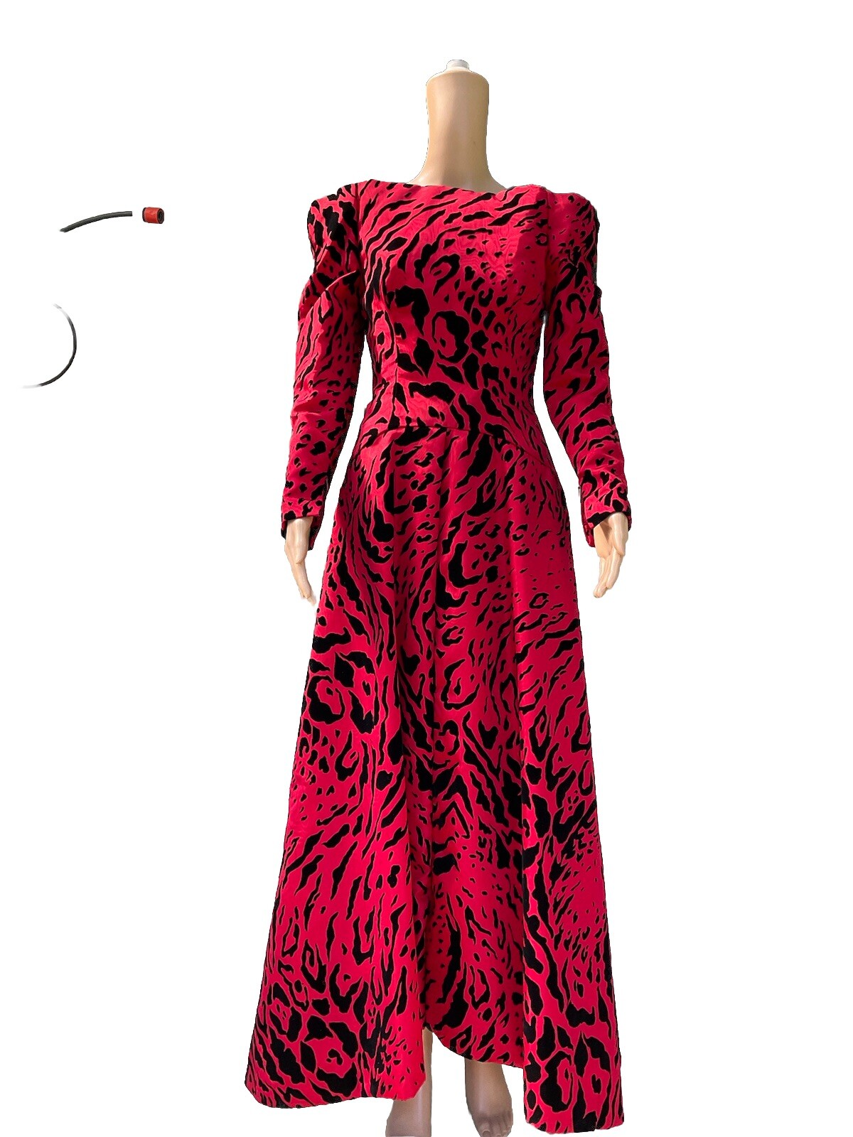 Vtg 80s Scaasi Arnold Isaacs Off The Shoulder Red Black Print Formal Fred
