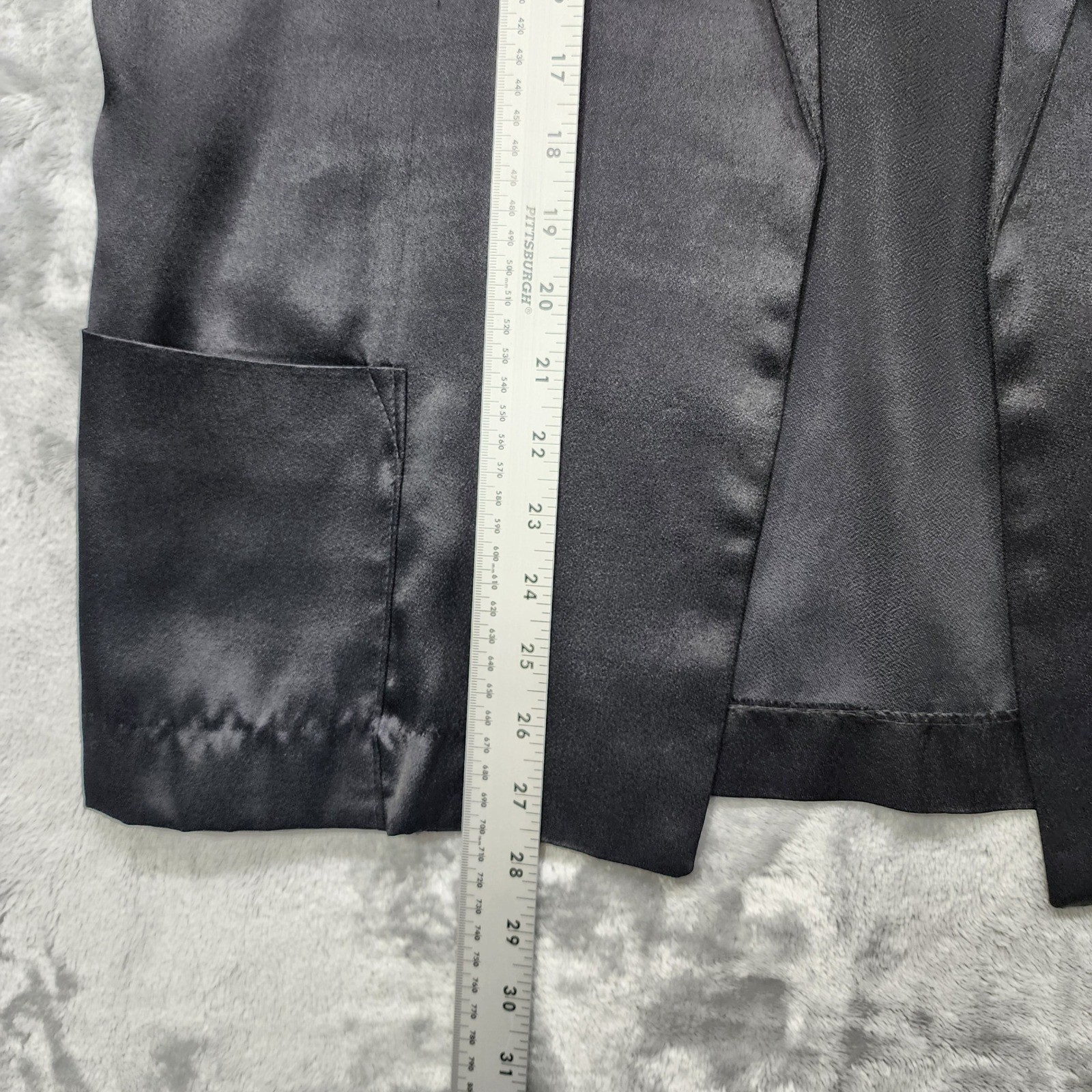 Vintage Joanna Blazer Womens S Black Satin Open Front Cuffed 3/4 Sleeve Tuxedo