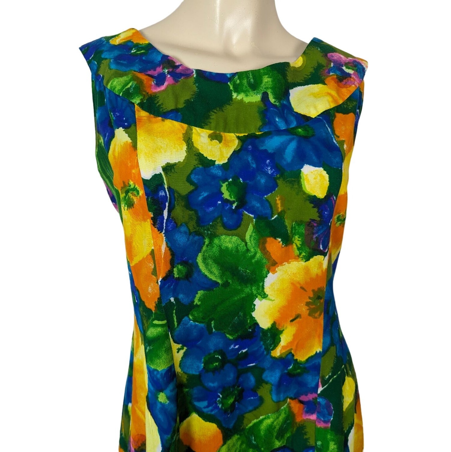 THE HOUSE of MUUMUUS sleeveless A-line Hawaiian colorful Floral Vintage dress L