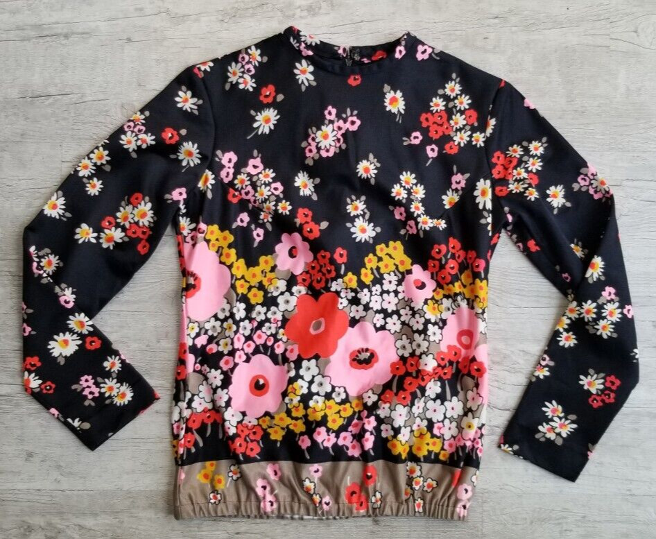 Vintage 70’s Floral Nylon Long Sleeve Shirt Top – AVALON CLASSICS – Size S – EUC