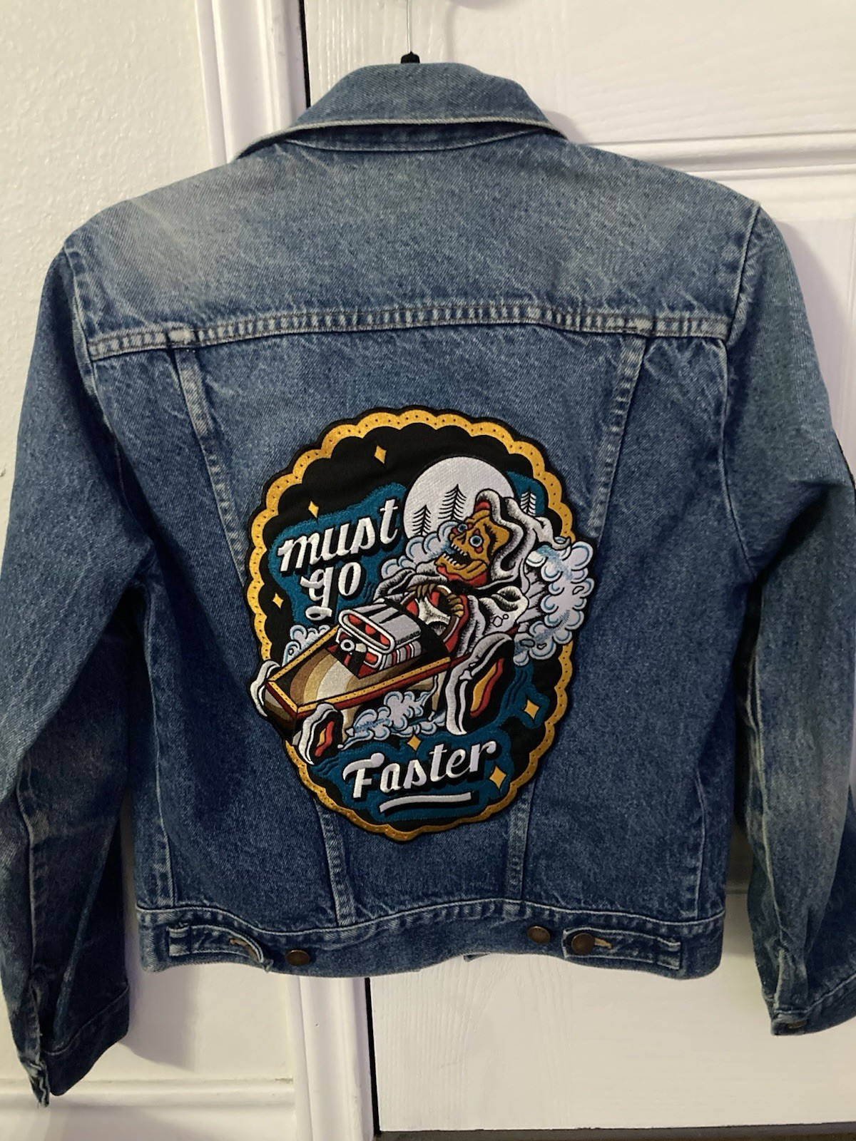 Vintage Women’s 80’s Rustler Denim Jean Jacket Size Small Blue Embellished