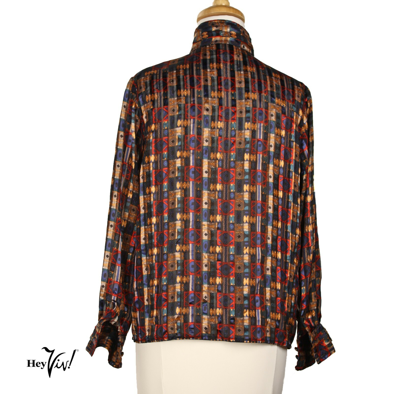 Vintage Yves St Clair Blouse Button Up High Neck Shimmer Graphic Sz 8P – Hey Viv